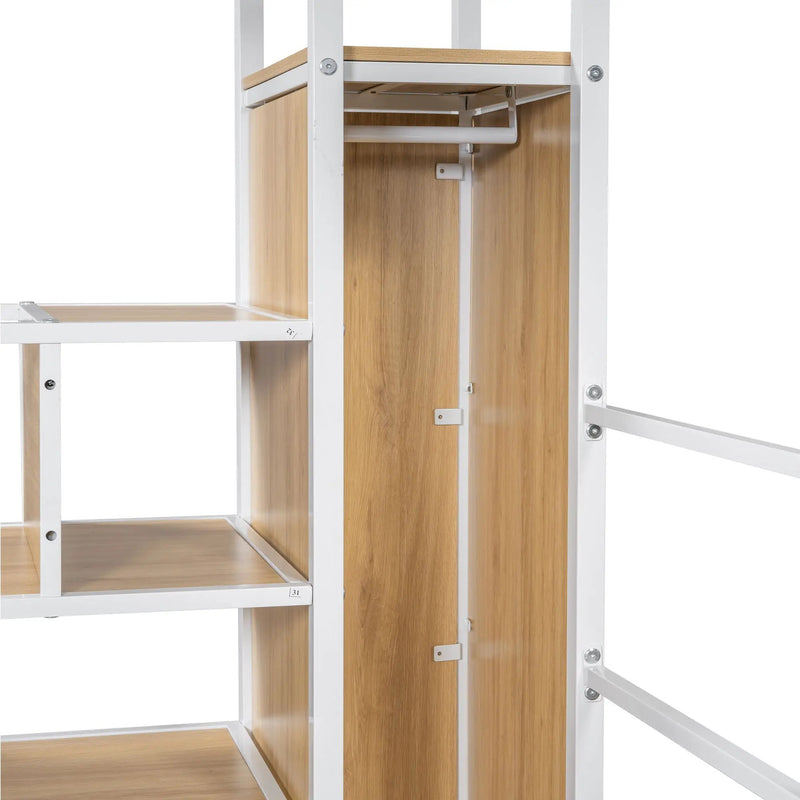 Loft Bed With Built In Work Station, Wardrobe, Storage Staircase And LED