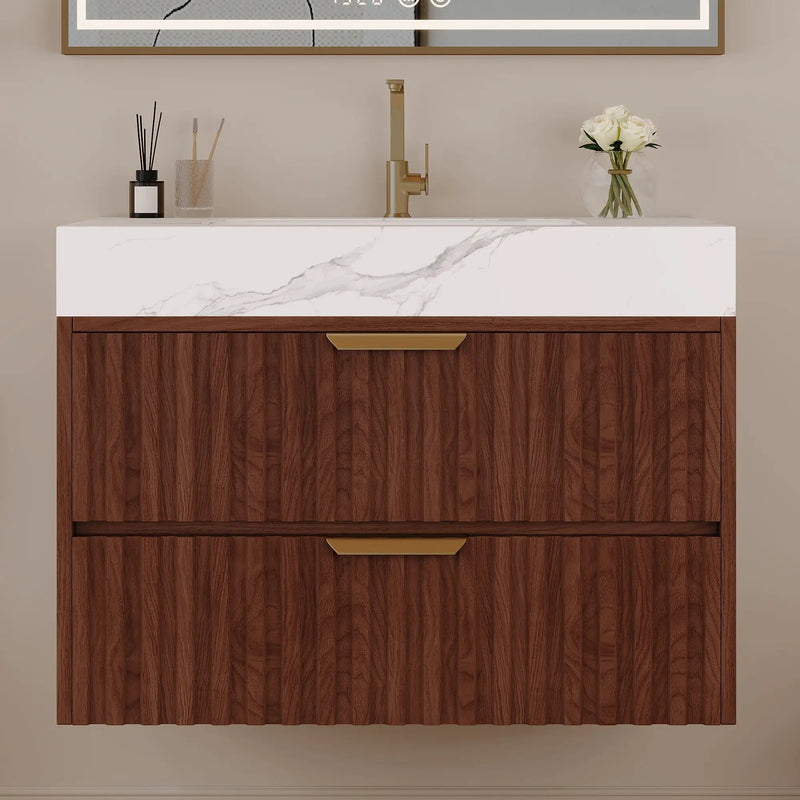 30" Modern Floating Bathroom Vanity with Seamless Sintered Stone Top by HouseOfZazla
