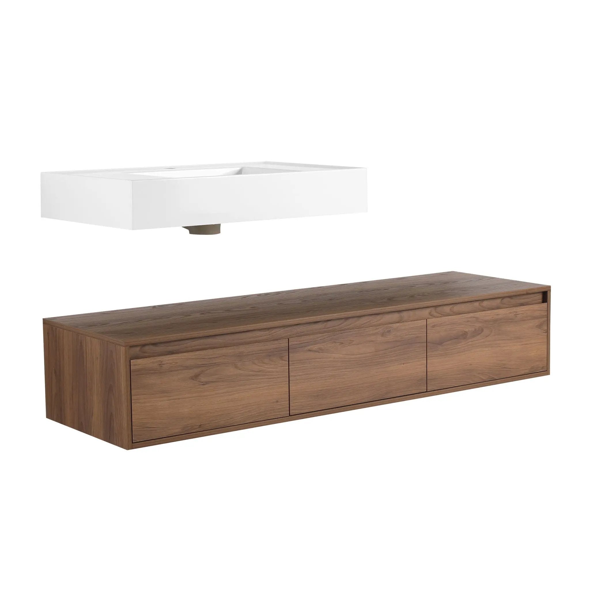Modern Wall Mounted Bathroom Vanity With Resin Sink And Side Cabinet - Brown Ebony by HouseOfZazla