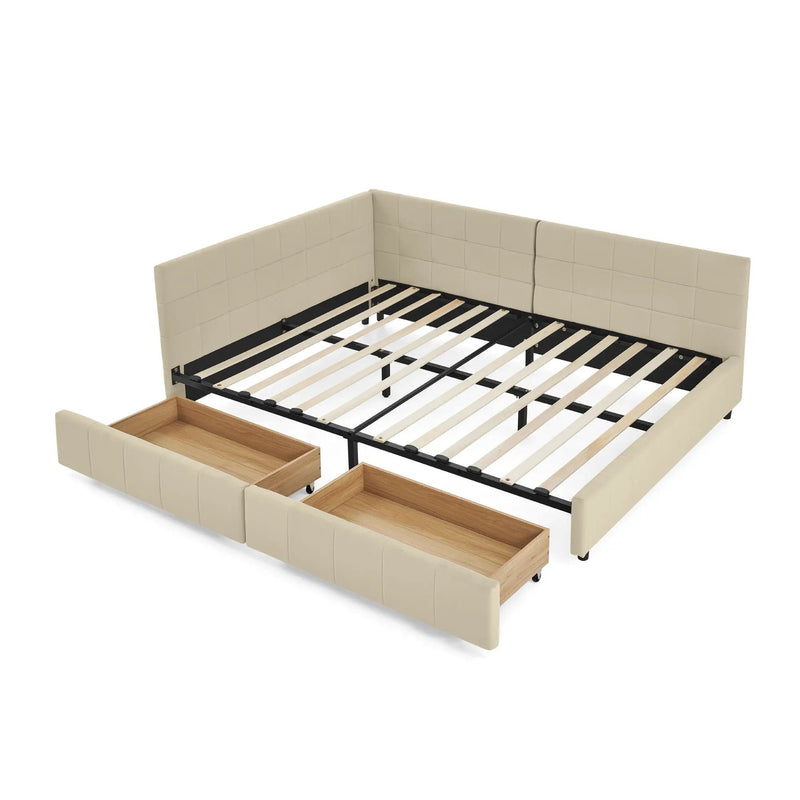 Mid-Century Storage Upholstered Tufted Bed Frame With Backrest And Armrests by Unique Piece Furniture