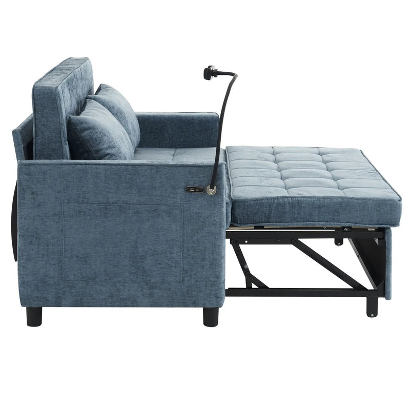 Pull-Out Sleeper Sofa With Reversible Backrest Cushion, Side Pockets, 2 USB Ports And A Phone Holder For Living Room by HouseOfZazla