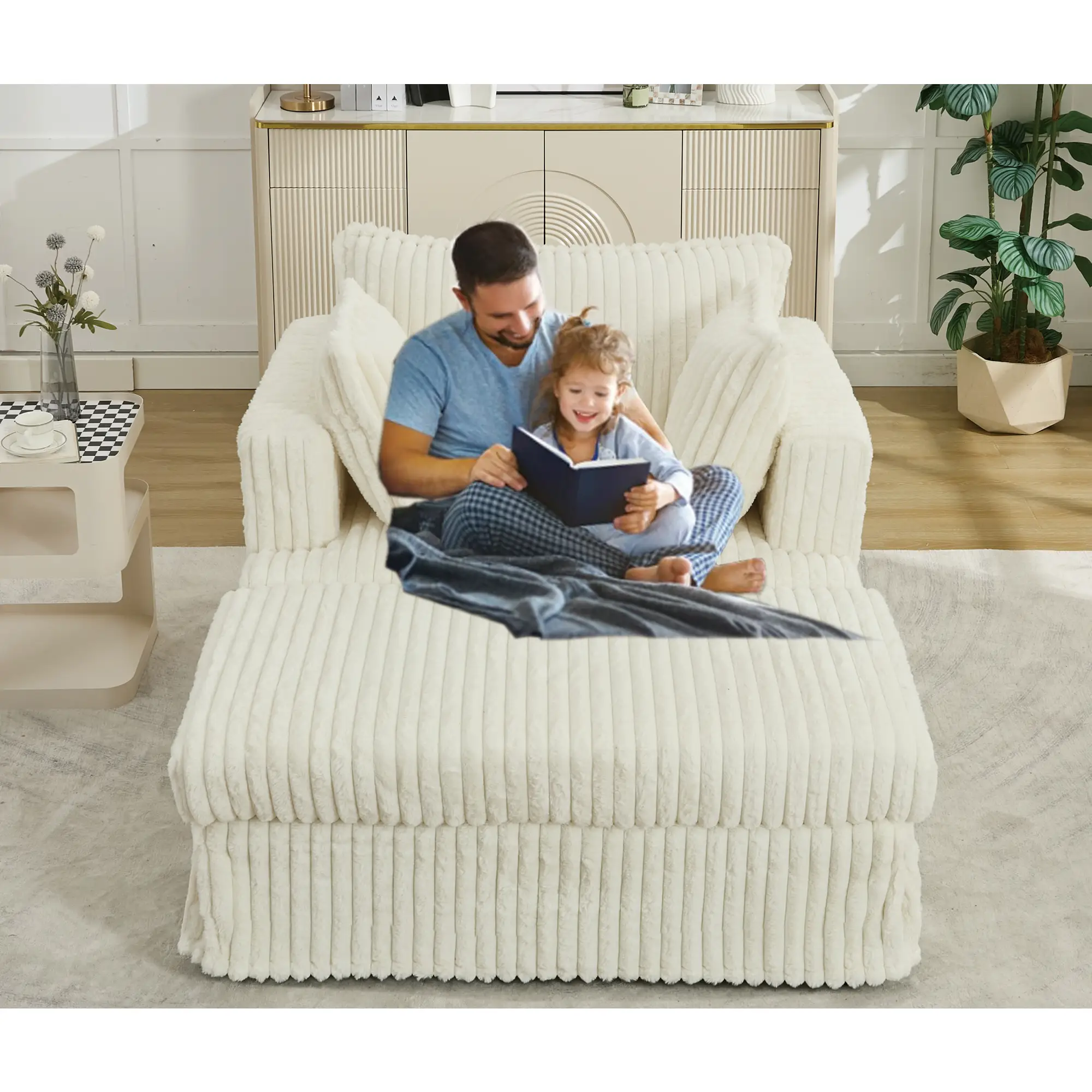 47.7'' Oversized Corduroy Chaise Longue with Ottoman by HouseOfZazla