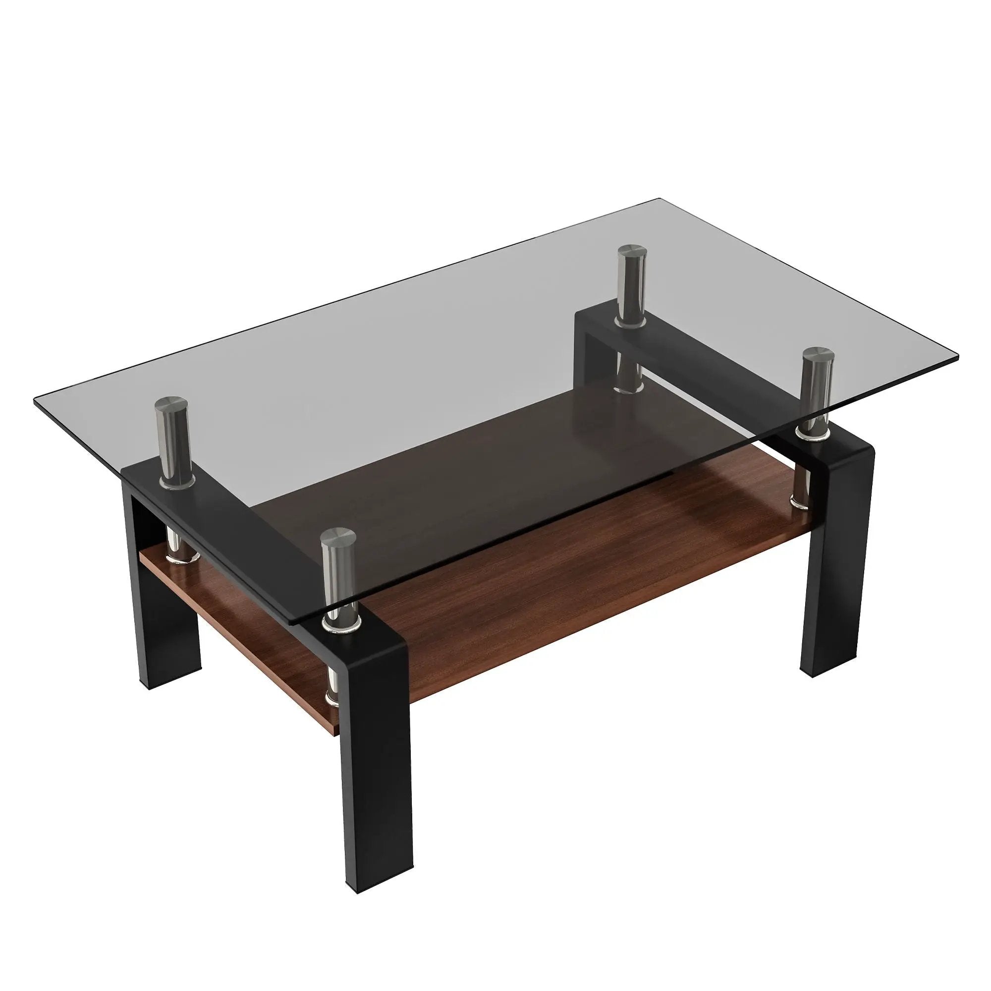 Modern Rectangular Coffee Table With Tempered Transparent Glass Top And Storage Shelf by Unique Piece Furniture