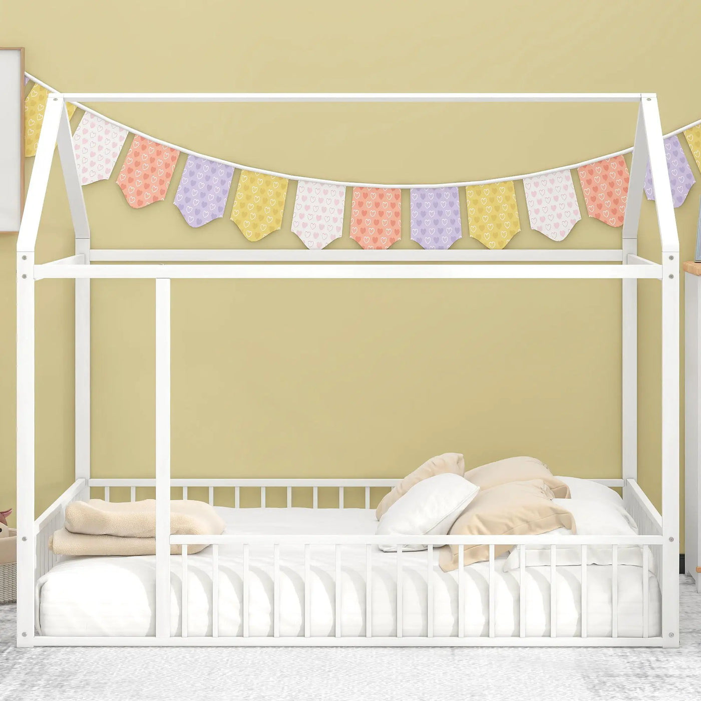 Metal Bed House Bed Frame With Fence by Unique Piece Furniture