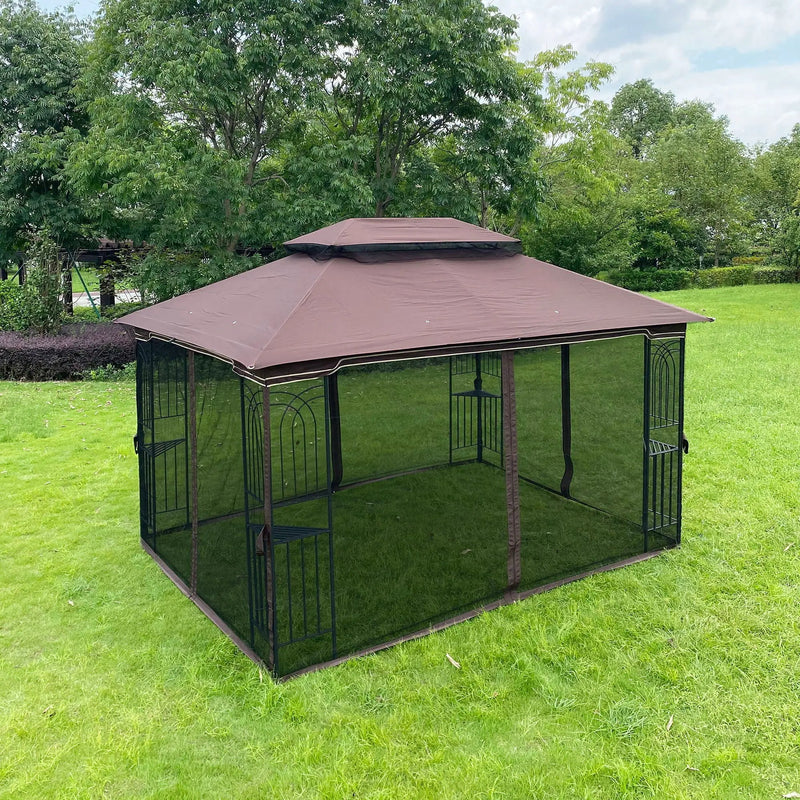 13 0 Outdoor Patio Gazebo Canopy Tent With Ventilated Double Roof And Mosquito Net (Detachable Mesh Screen On All Sides) Suitable For Lawn Garden Backyard And Deck Top - Brown by Unique Piece Furniture