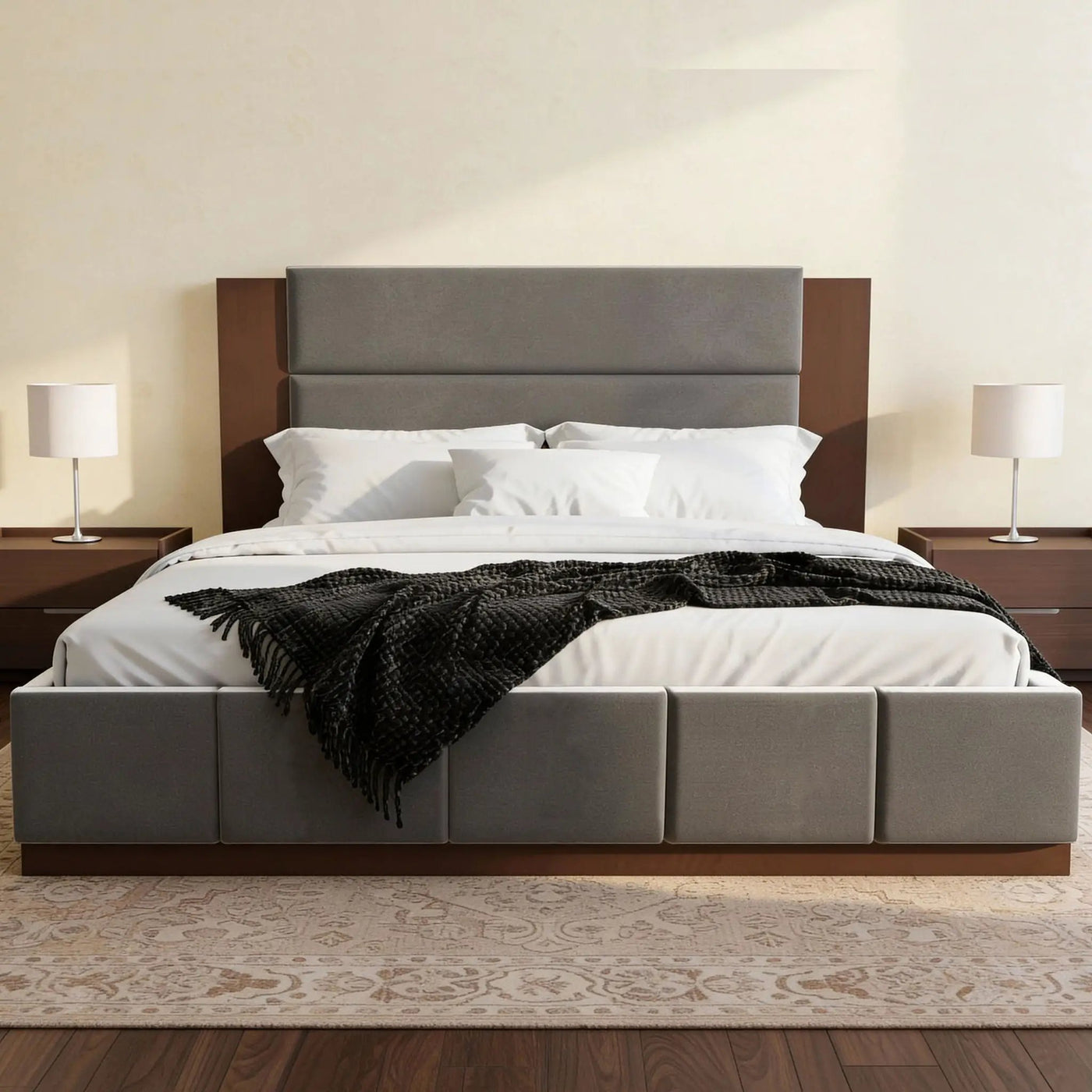 Modern Upholstered Platform Bed With Extended Headboard by HouseOfZazla
