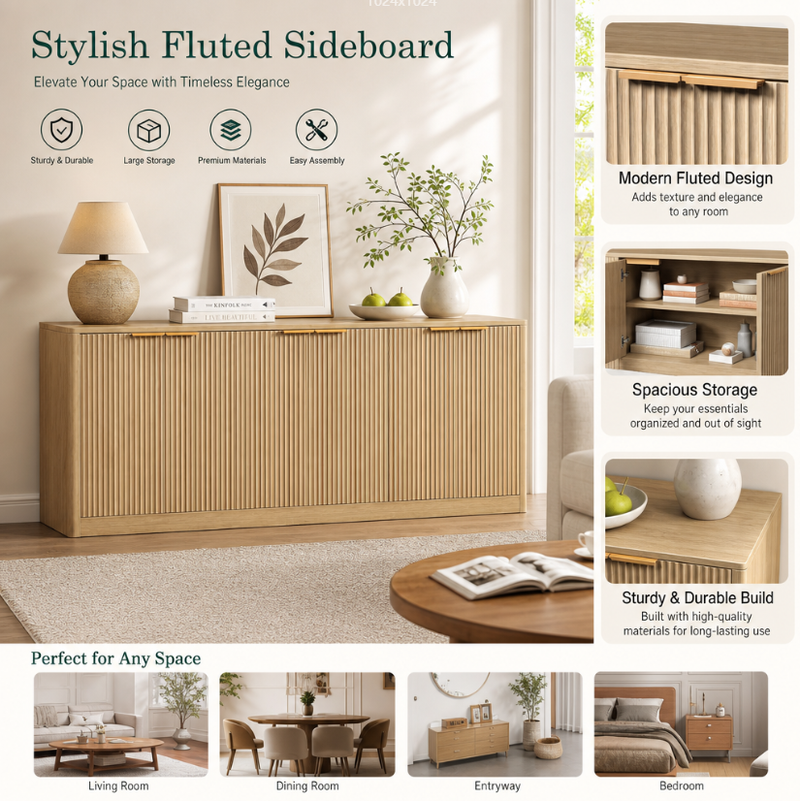 Natural Wood Sideboard Cabinet Farmhouse Buffet Cabinet by HouseOfZazla