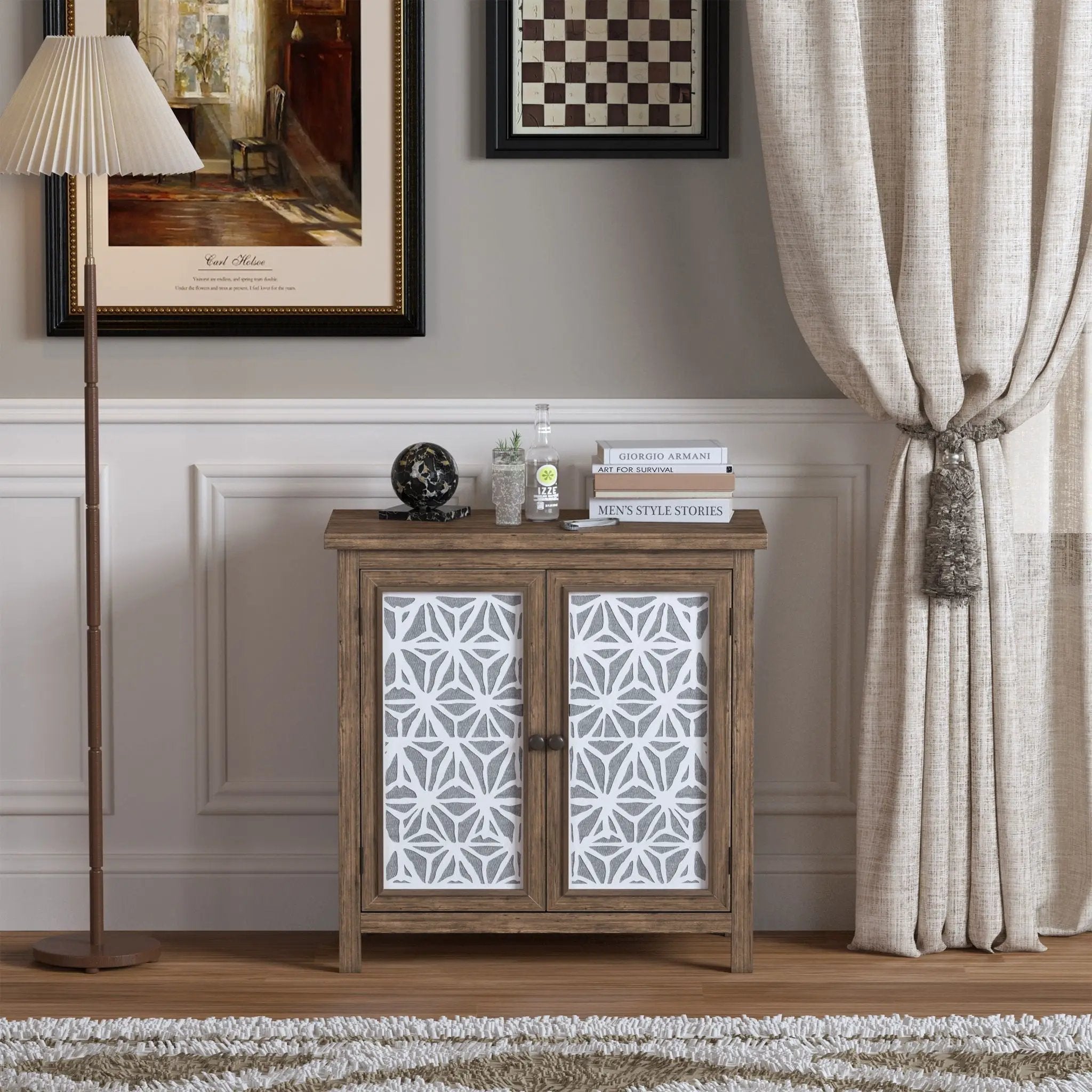Storage Cabinet, Organizer - Brown Antique White by Unique Piece Furniture
