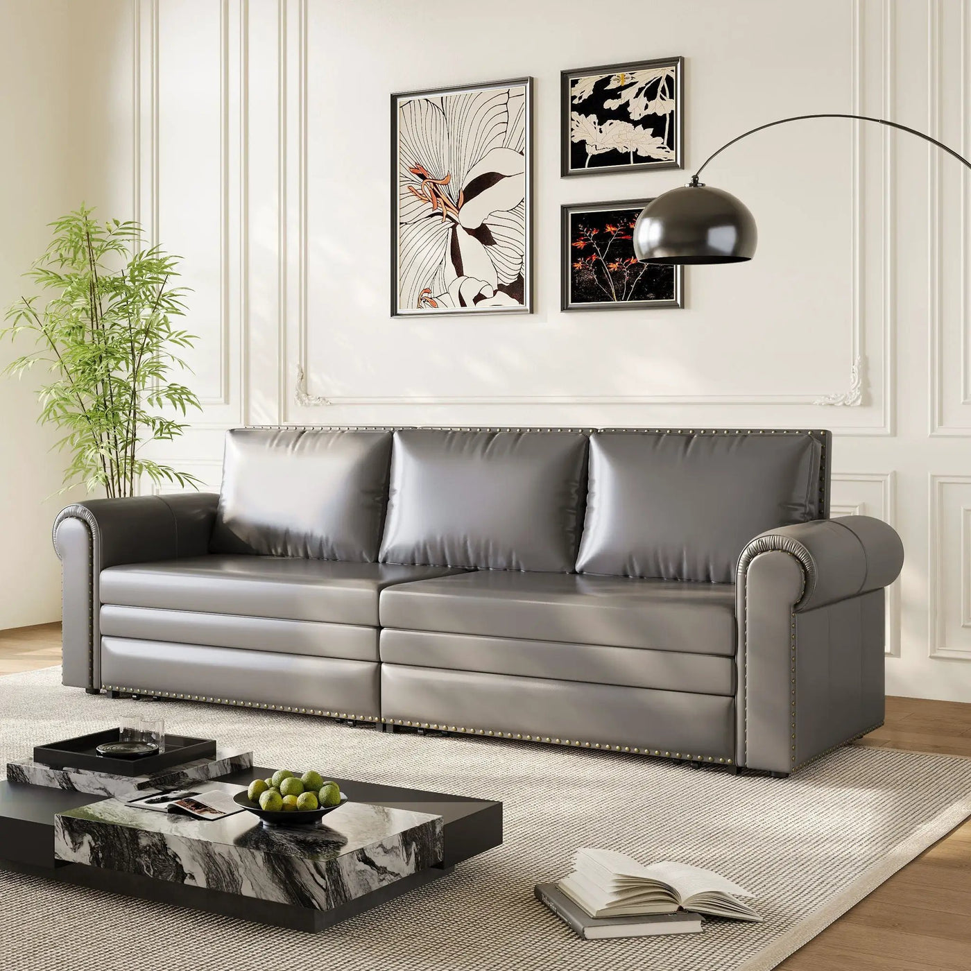 3 In 1 Convertible Sleeper Sofa With Nailhead Trim & Rolled Arm by HouseOfZazla