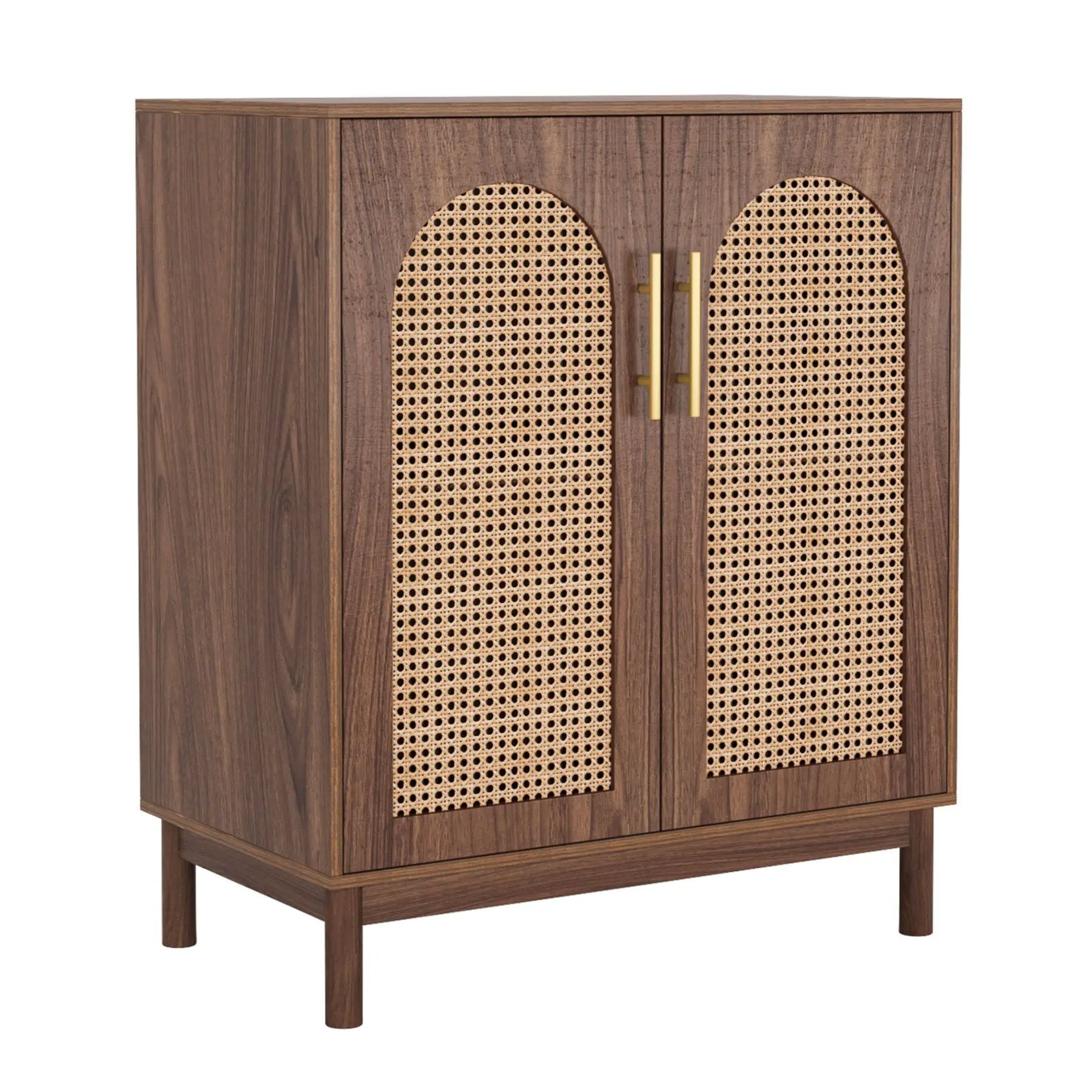 Sideboard Buffet Cabinet With Handwoven Rattan Doors (Set of 2) - Dark Brown by HouseOfZazla