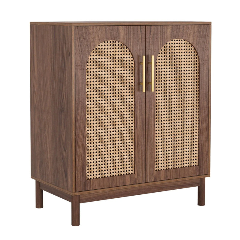 Sideboard Buffet Cabinet With Handwoven Rattan Doors (Set of 2) - Dark Brown by HouseOfZazla