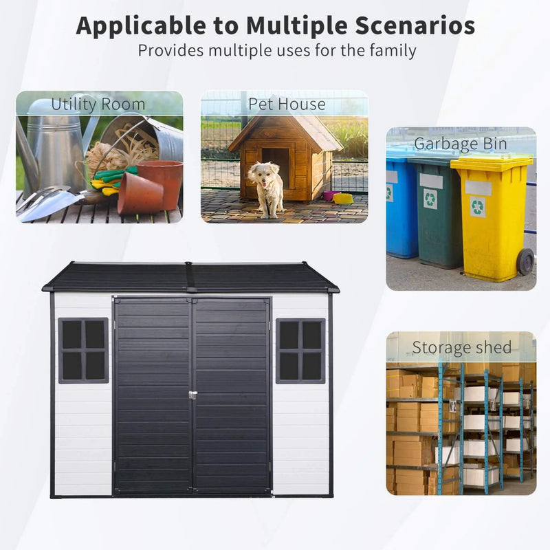 [06X08FT] Alora Heavy-Duty Outdoor Resin Storage Shed With Lockable Doors And Built-In Floor (SAK26342) by SAKSBY WHOLESALE