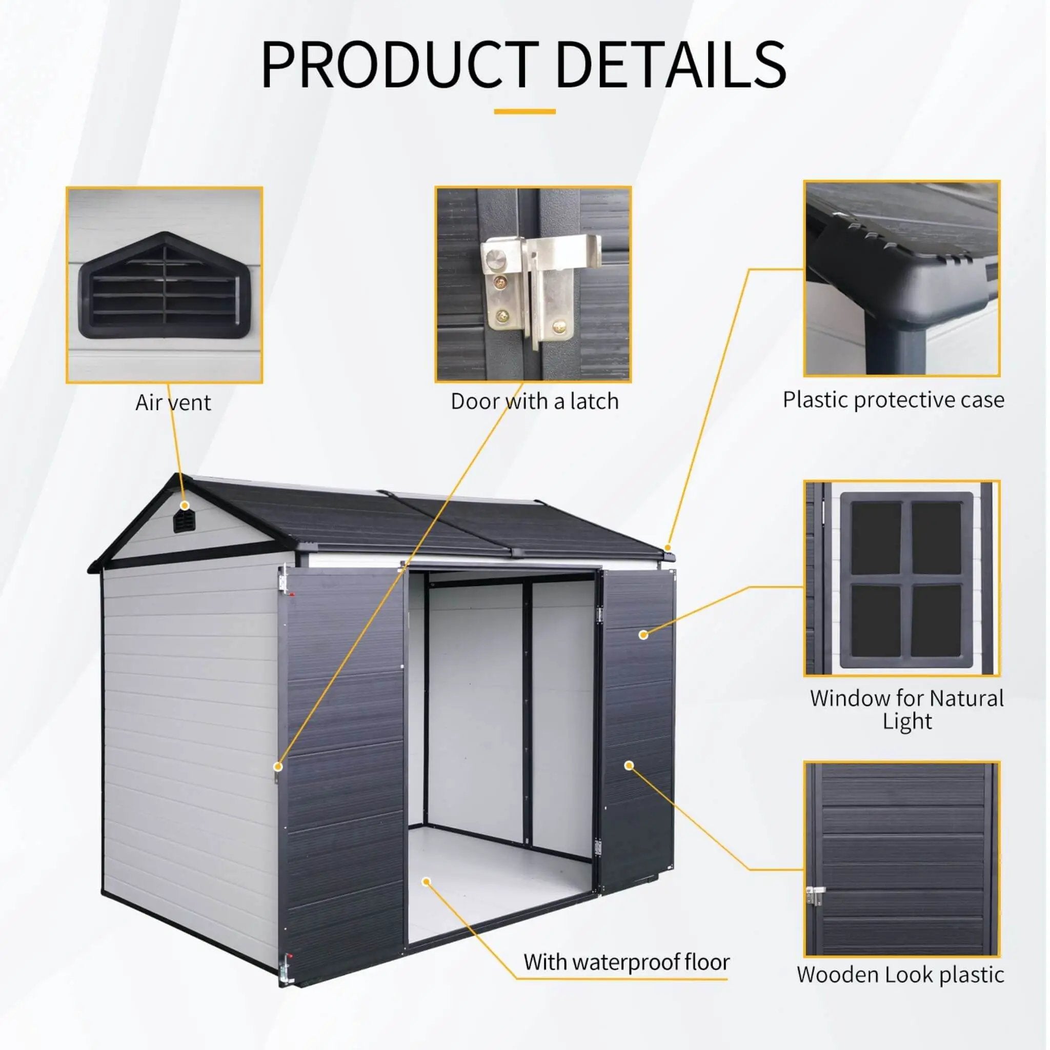 [06X08FT] Alora Heavy-Duty Outdoor Resin Storage Shed With Lockable Doors And Built-In Floor (SAK26342) by SAKSBY WHOLESALE