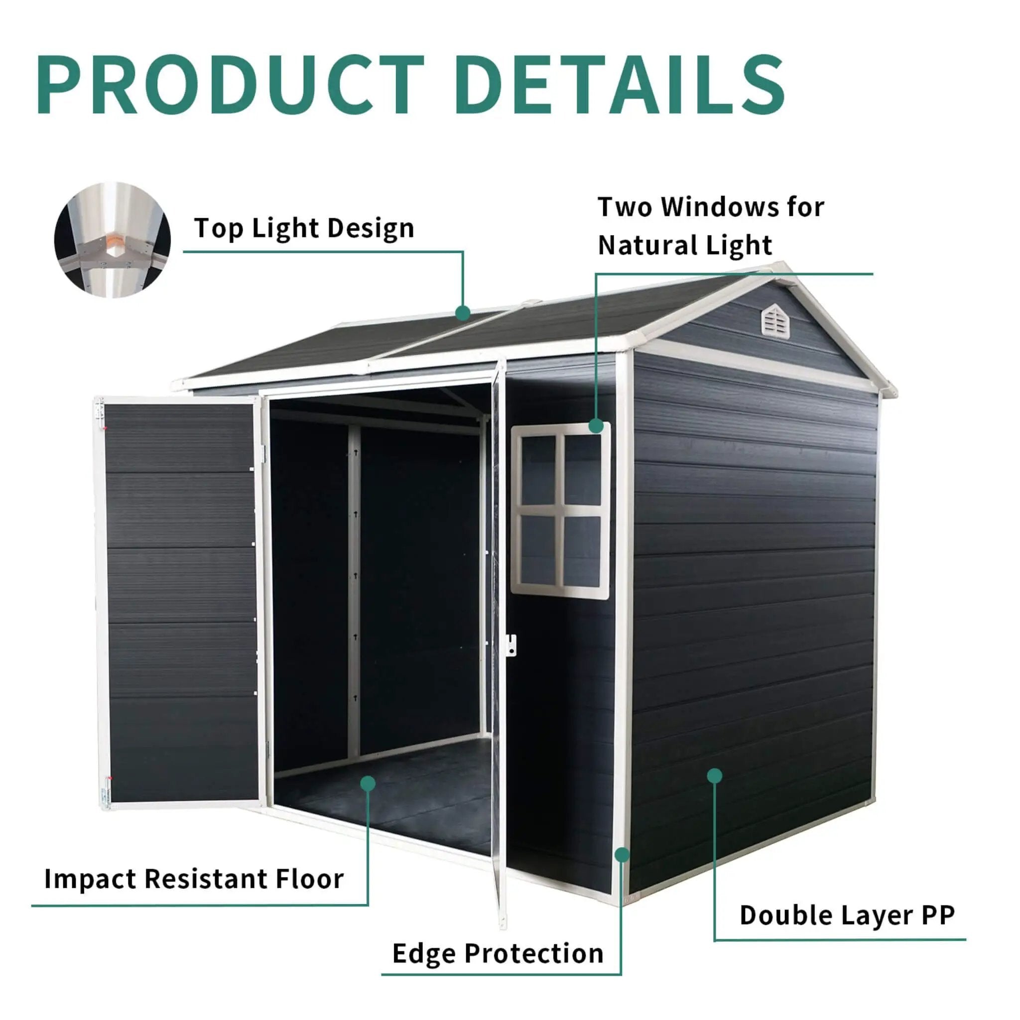 [06X08FT] Alora Outdoor Resin Patio Garden Shed With Floor, 2 Windows, And Lockable Doors (SAK54953) by SAKSBY WHOLESALE