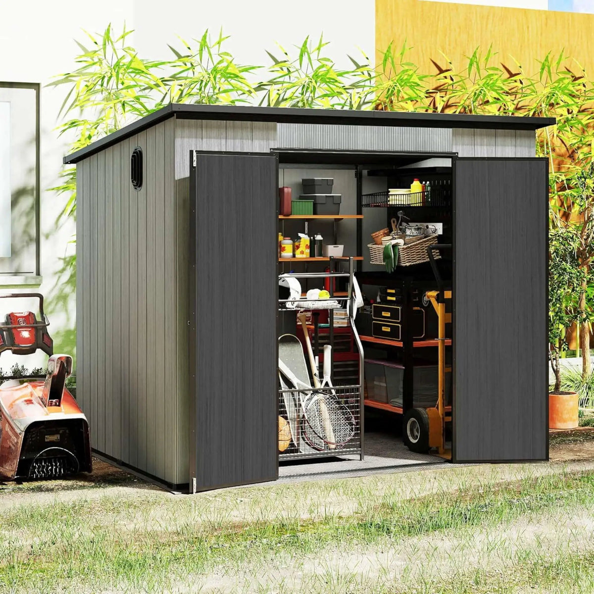 [06X08FT] Alora Outdoor Resin Storage Shed With Lockable Double Doors And Sloping Roof (SAK73286) by SAKSBY WHOLESALE