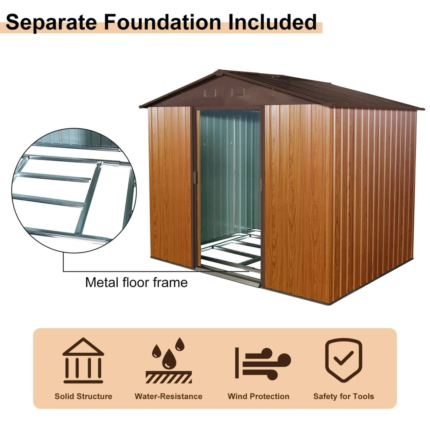 [06X08FT] Premium Outdoor Metal Storage Shed With Metal Floor Frame (SAK95204) by SAKSBY WHOLESALE
