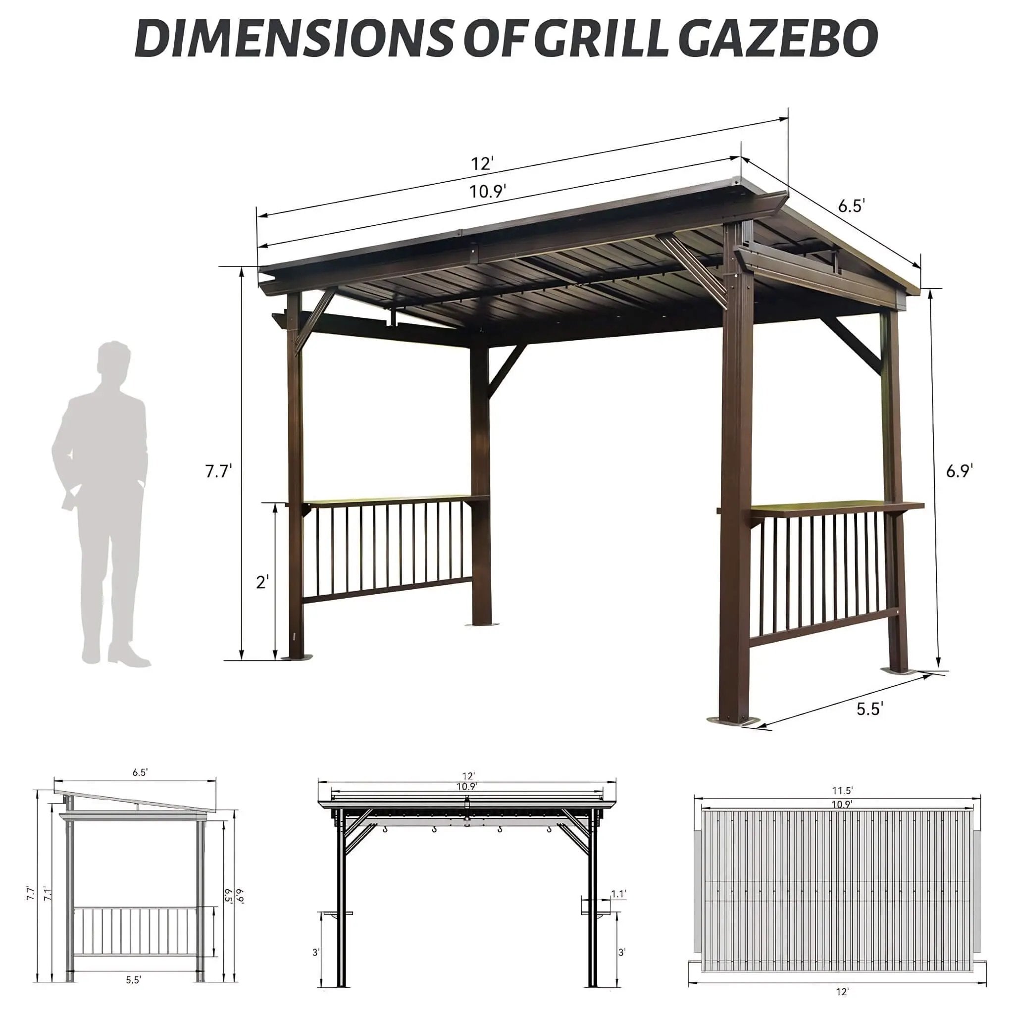 [06X12FT] Hardtop Grill Gazebo With Steel Roof, Shelves, And Hooks (SAK81324) by SAKSBY WHOLESALE