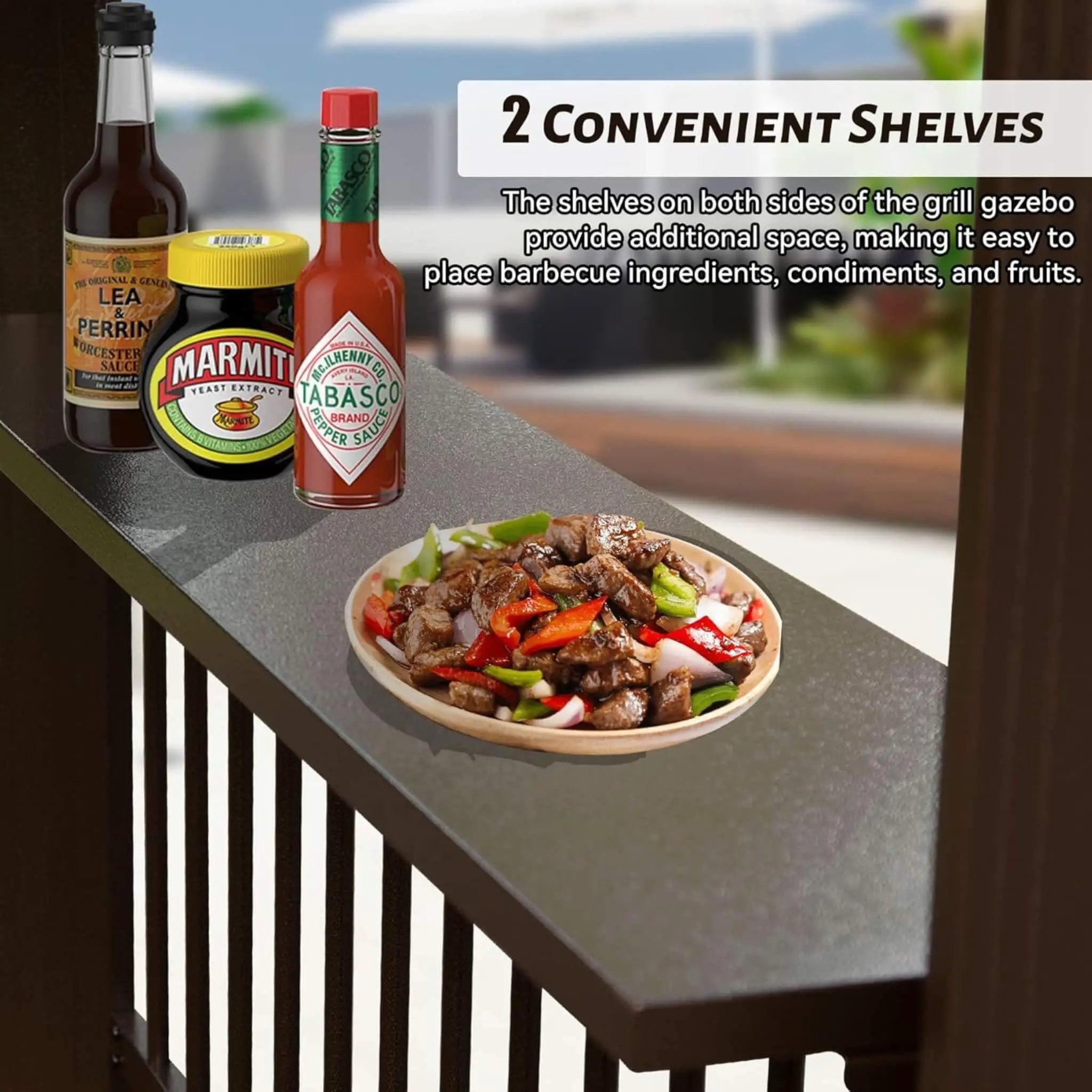 [06X12FT] Hardtop Grill Gazebo With Steel Roof, Shelves, And Hooks (SAK81324) by SAKSBY WHOLESALE