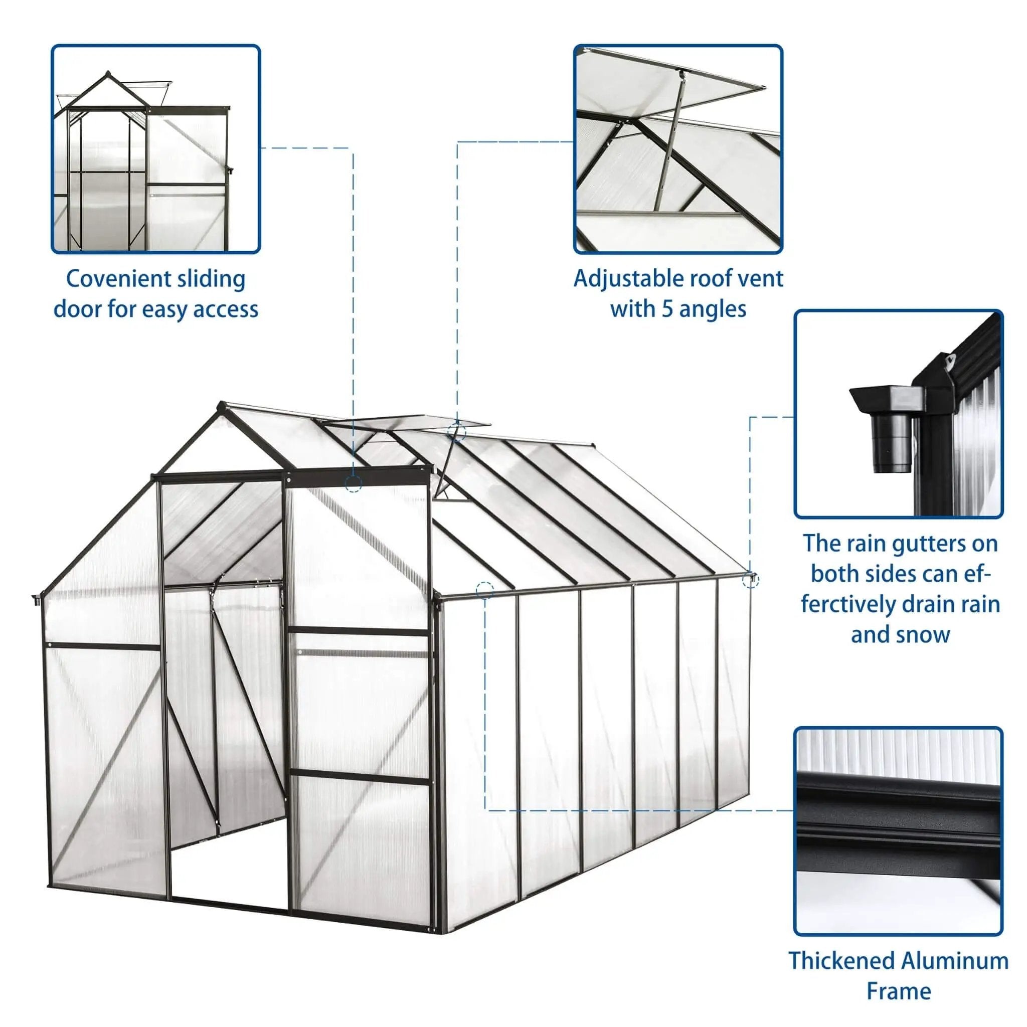 [06X12FT] Heavy-Duty Black Polycarbonate Greenhouse With Raised Base And Anchor (SAK92451) by SAKSBY WHOLESALE
