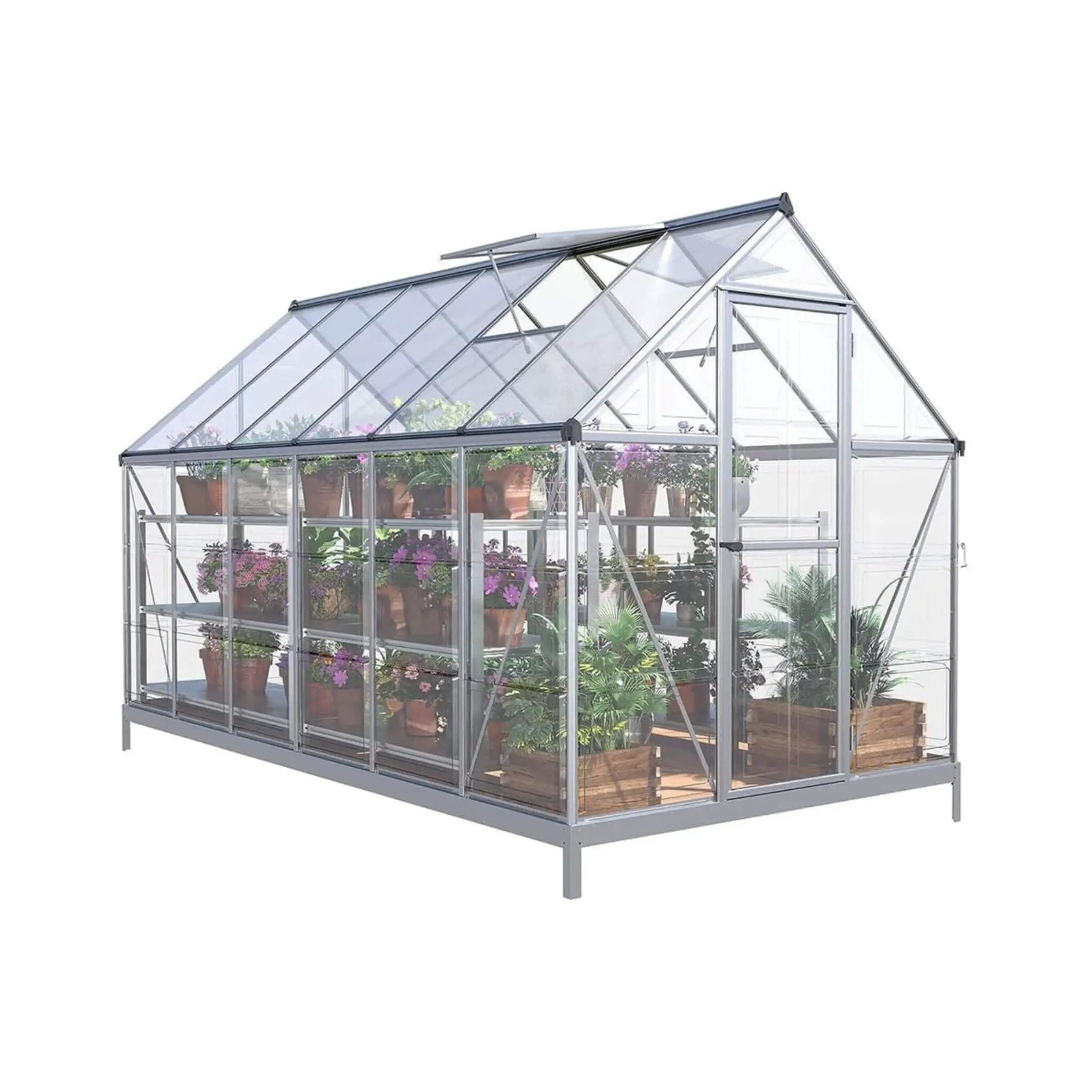 [06X12FT] Heavy-Duty Outdoor Aluminum Polycarbonate Walk-In Greenhouse With Lockable Hinged Door (SAK85247) by SAKSBY WHOLESALE