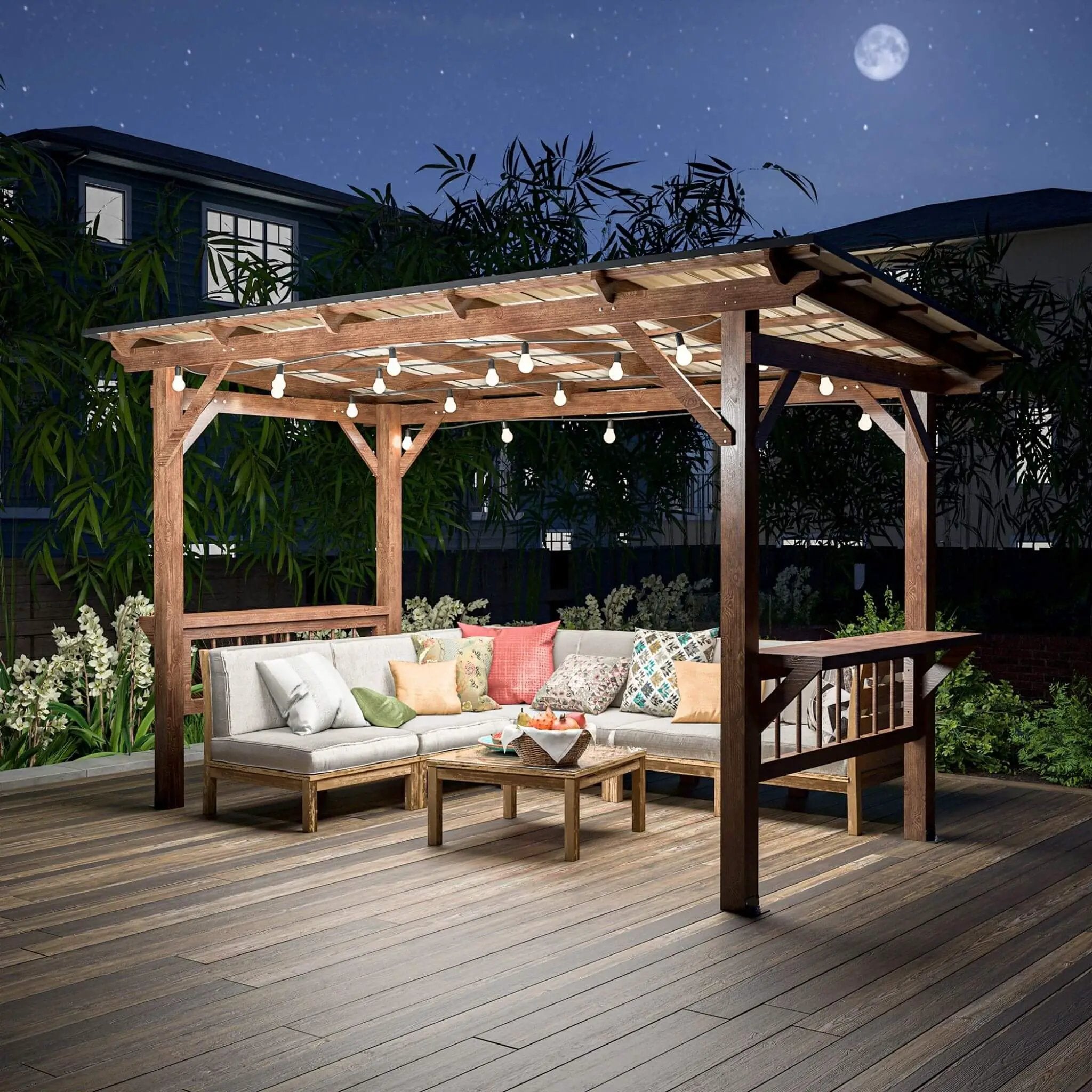 [06X13FT] Alora Durable Outdoor Hardtop BBQ Grill Shelter Gazebo With Shelves (SAK65420) by SAKSBY WHOLESALE