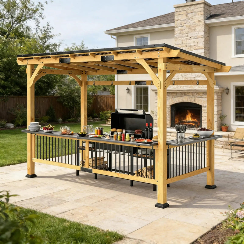 [06X13FT] Alora Premium Outdoor Hardtop Wooden BBQ Grill Gazebo (SAK97420) by SAKSBY WHOLESALE