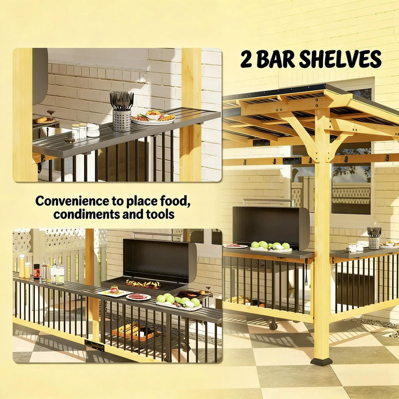 [06X13FT] Alora Premium Outdoor Hardtop Wooden BBQ Grill Gazebo (SAK97420) by SAKSBY WHOLESALE