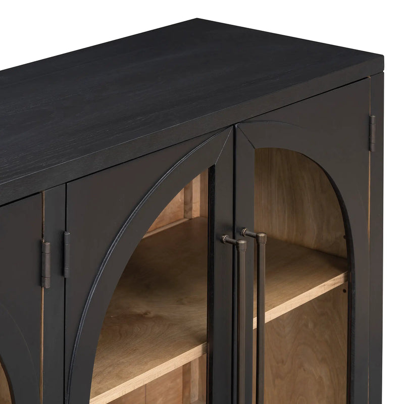 4-Door Large Storage Sideboard Buffet Cabinet with Glass Doors Arched Cabinet (Black) by HouseOfZazla
