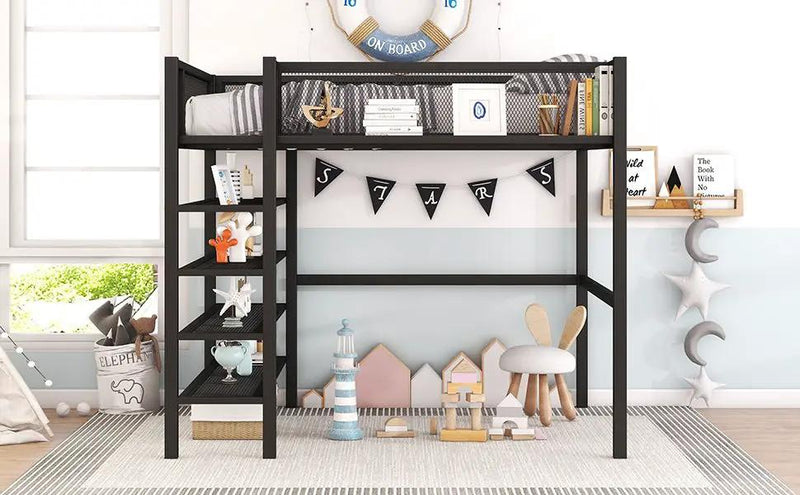 Loft Bed With 4 Tier Shelves And Storage by HouseOfZazla