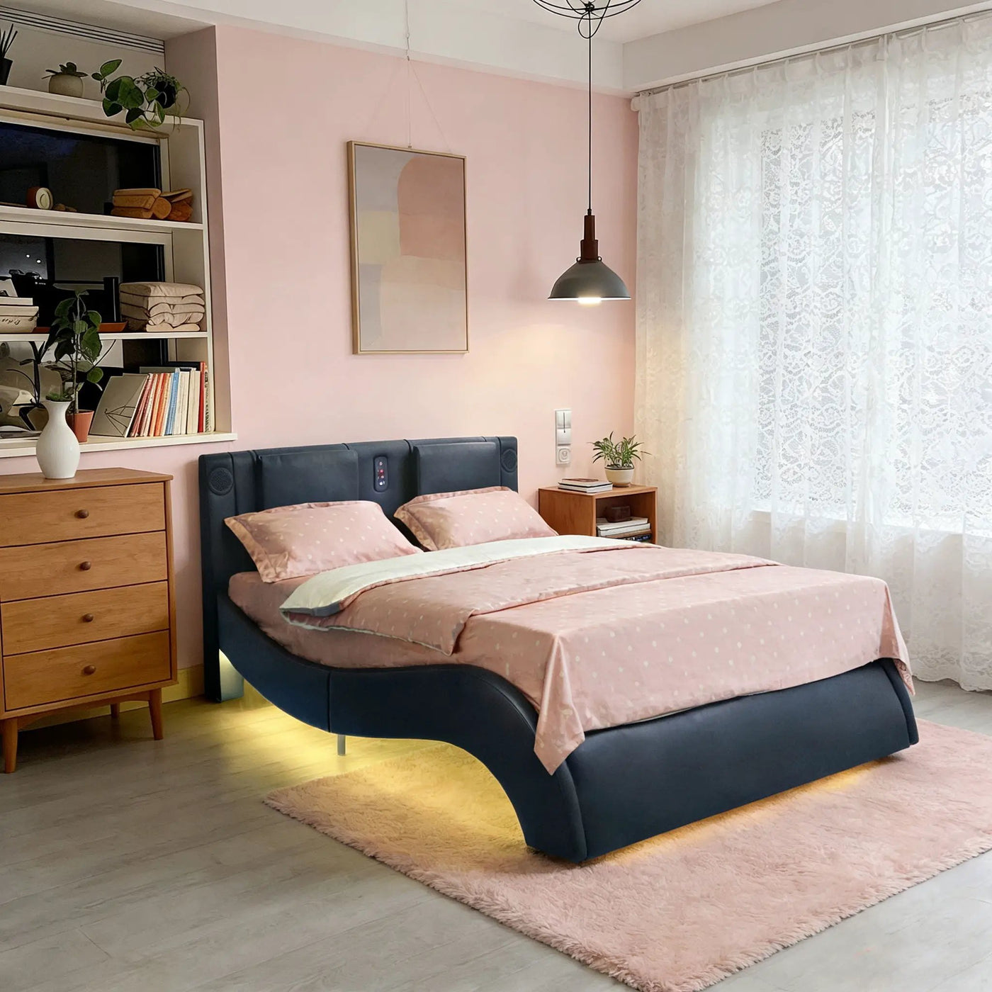 Platform Bed Frame With LED Lighting, tooth Music, Vibration Massage by Unique Piece Furniture