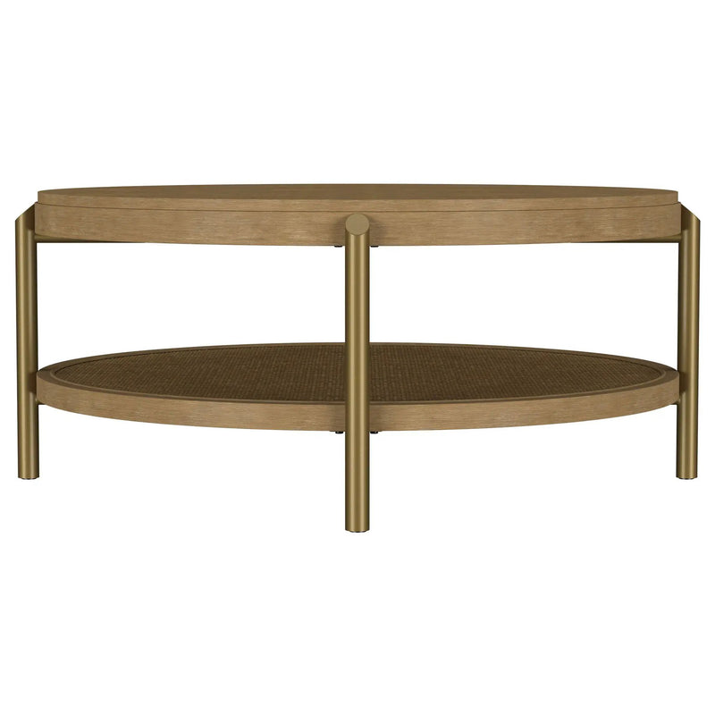 Arini Round Coffee Table With Storage Shelf Sand Wash by Unique Piece Furniture