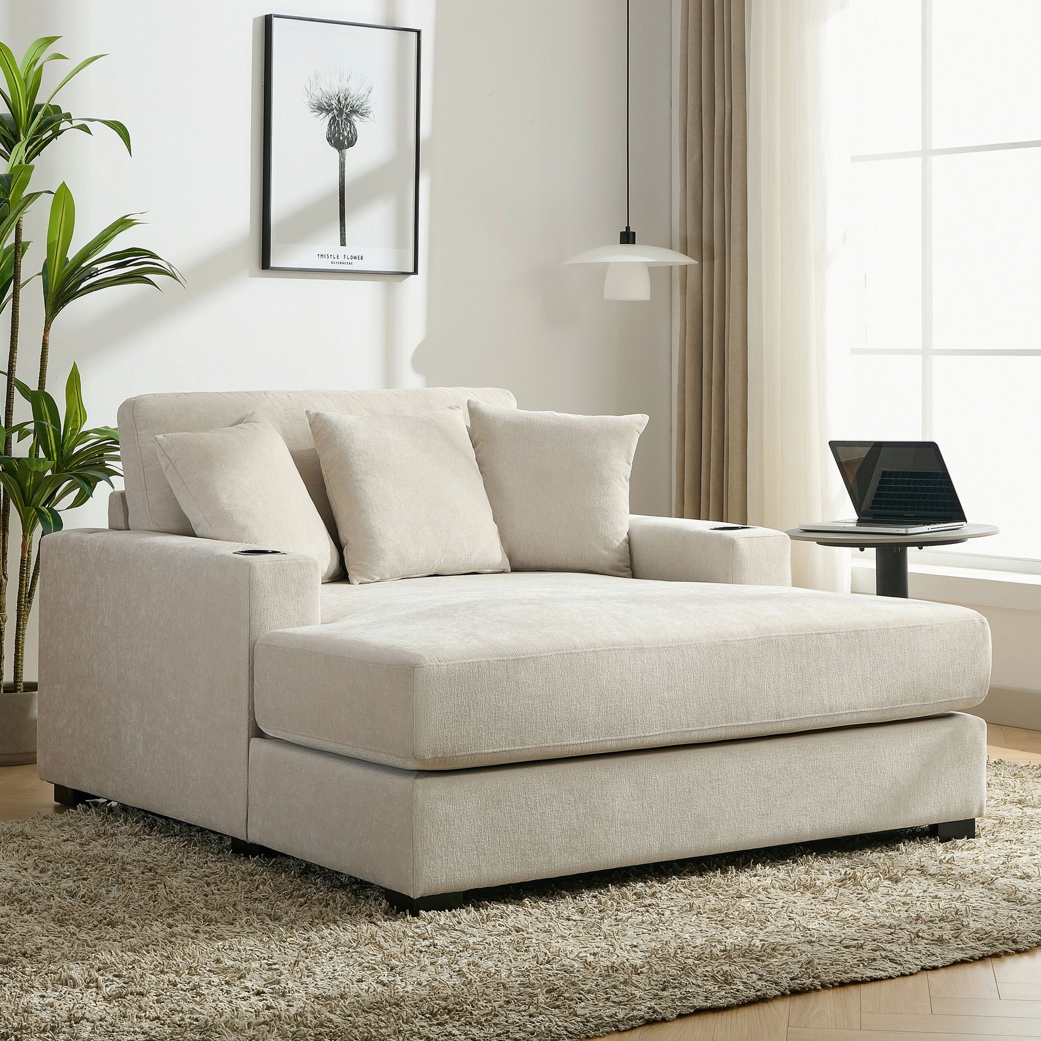 Oversized Chaise Lounger Modern Style Sofa Couch With Pillows, Charge Station & Cup Holders by HouseOfZazla