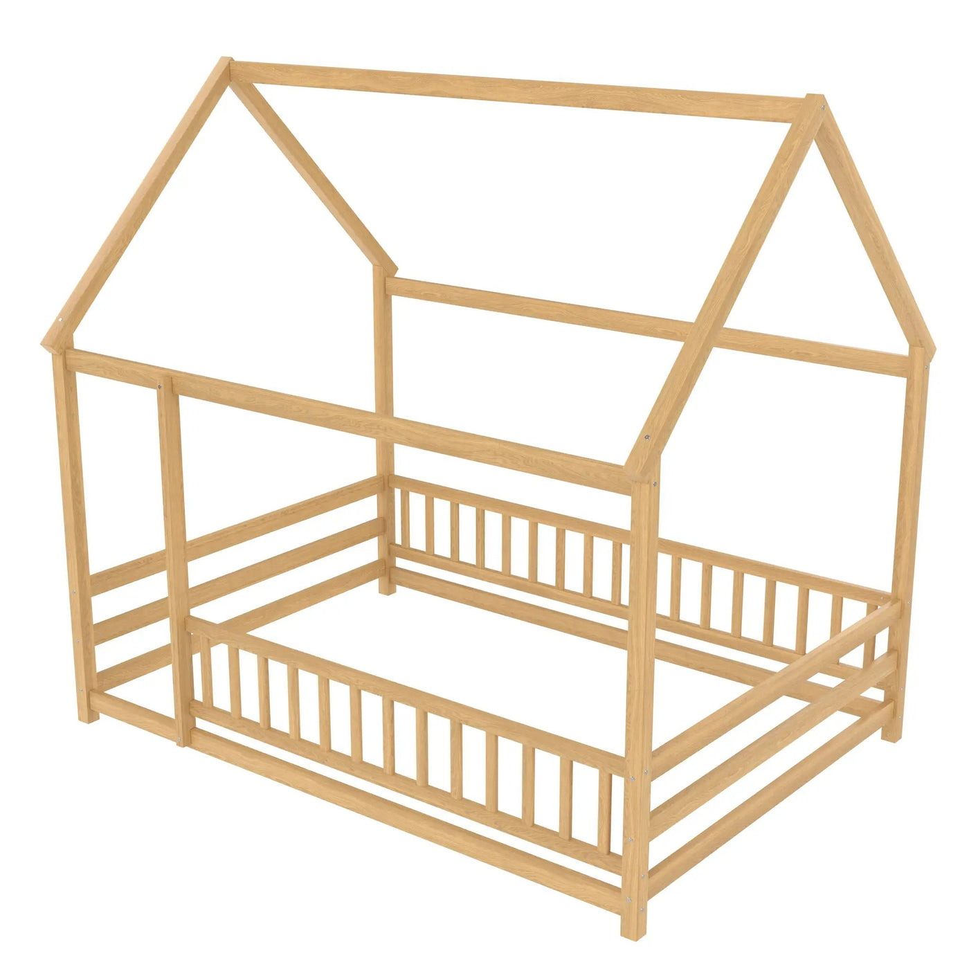 Full Size Floor Wooden Bed with House Roof Frame by HouseOfZazla