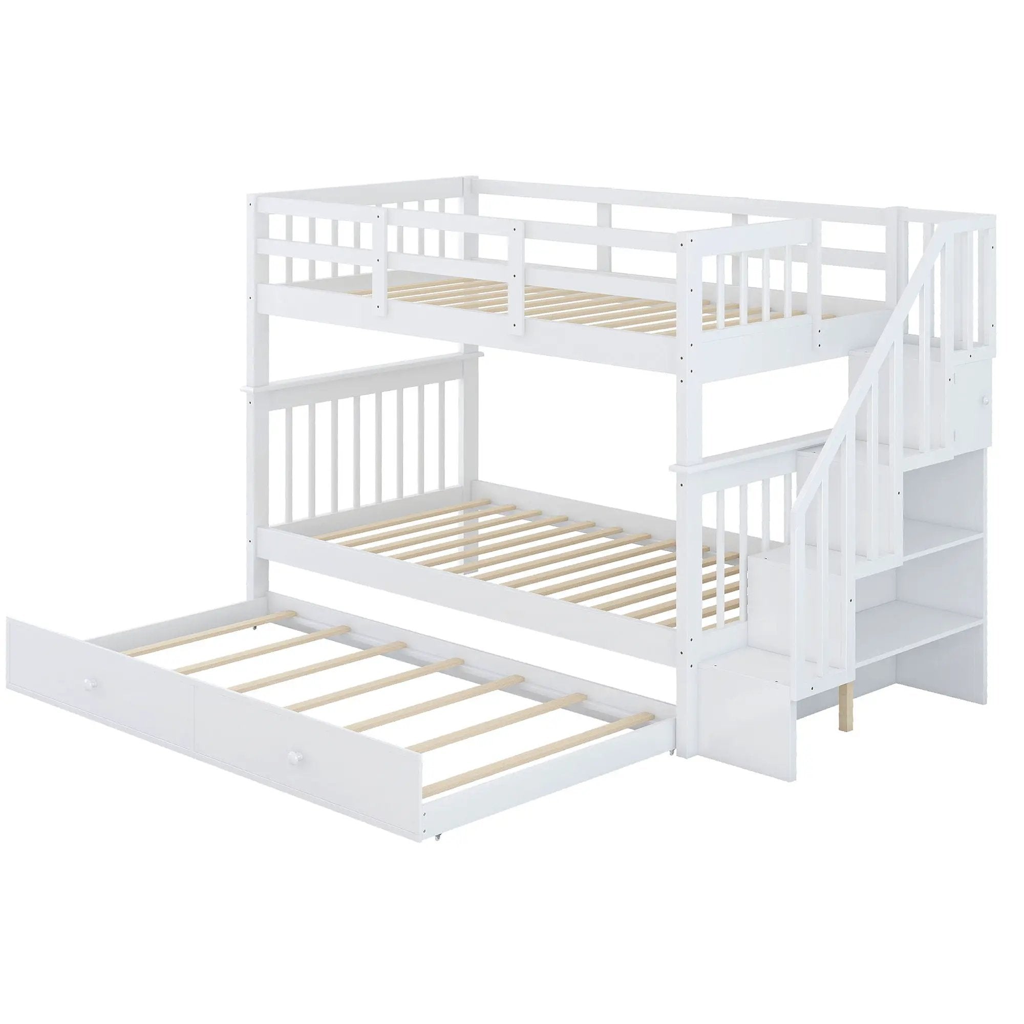 Stairway Bunk Bed With Storage And Guard Rail For Bedroom by HouseOfZazla