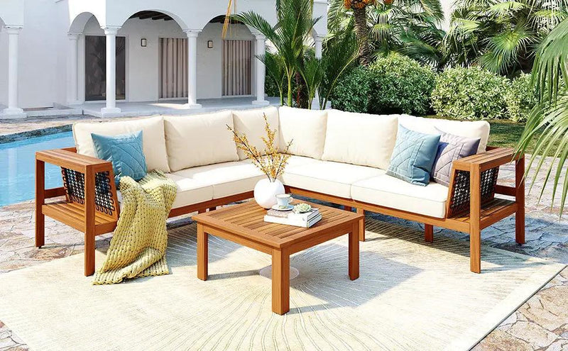 GO 4 Pieces Outdoor Acacia Wood Sofa Set with Coffee Table by HouseOfZazla