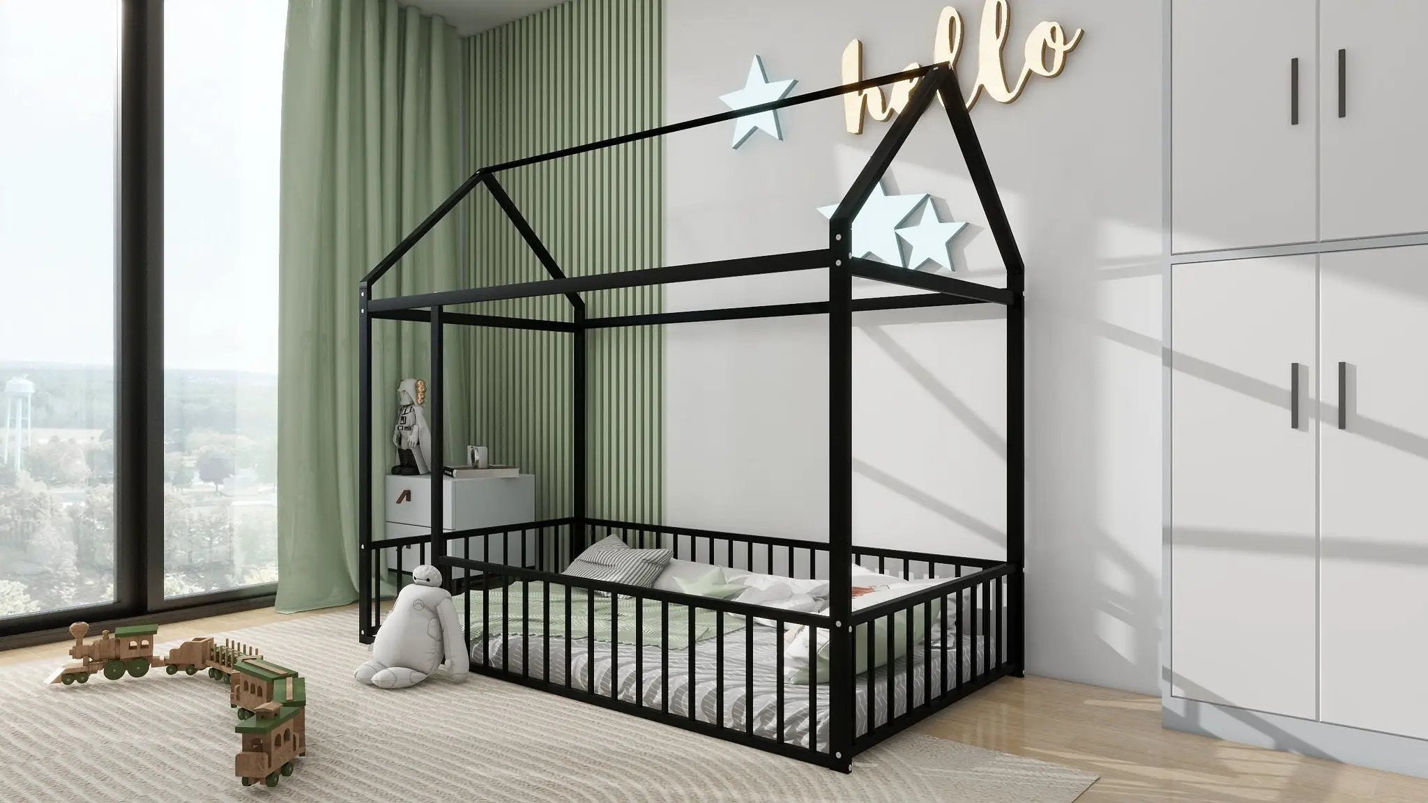 Metal Bed House Bed Frame With Fence by HouseOfZazla