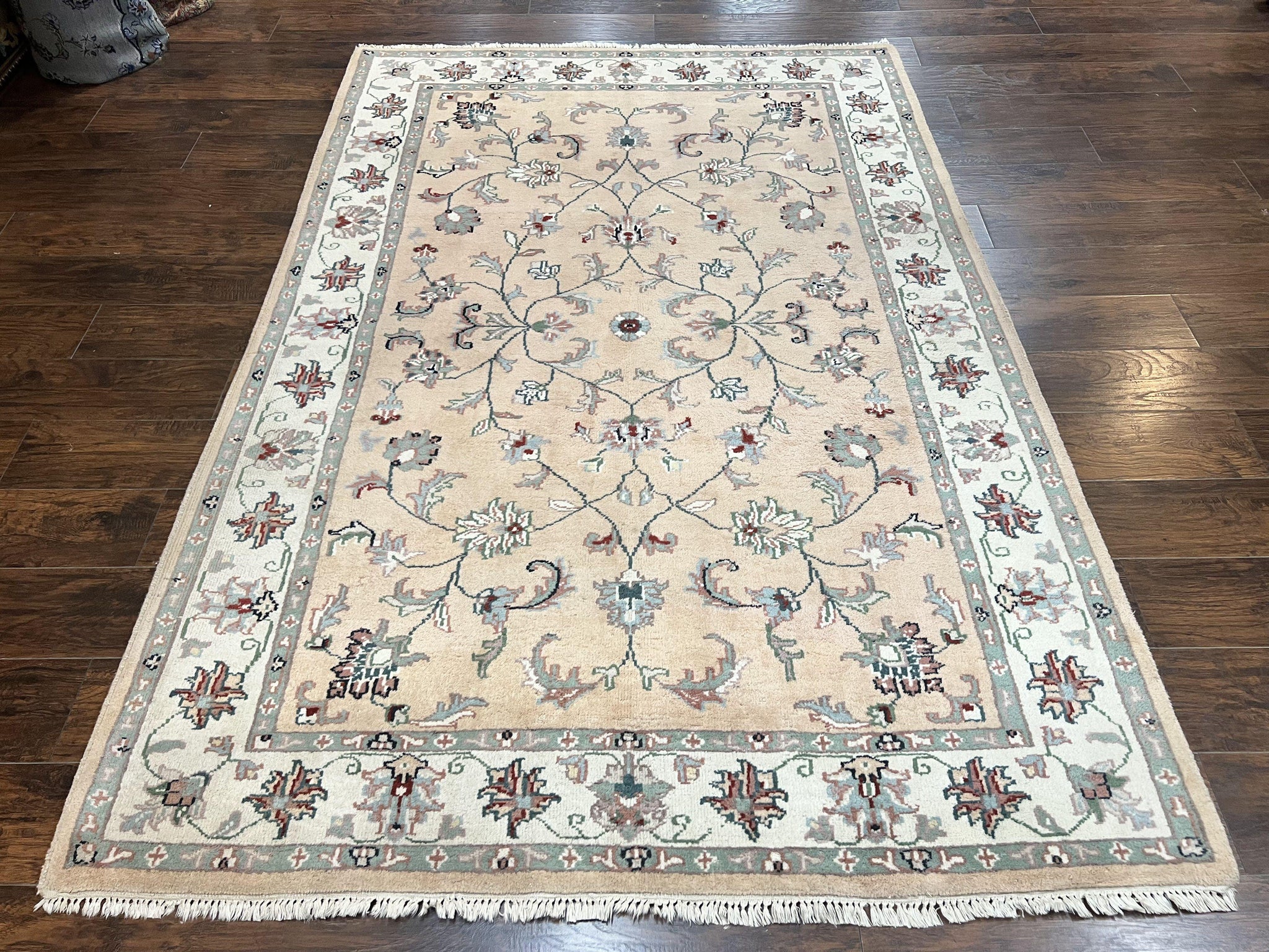 Indo Persian Rug 6x9, Handmade Vintage Wool Carpet, Floral Allover by Jewel Rugs