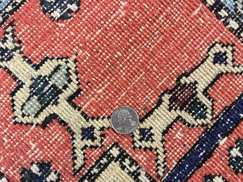 Persian Tribal Rug 8x11, Persian Ardabil Rug, Geometric Medallion Animal Pictorial Rug, Ivory Red Blue, Hand Knotted Vintage Wool Carpet by Jewel Rugs