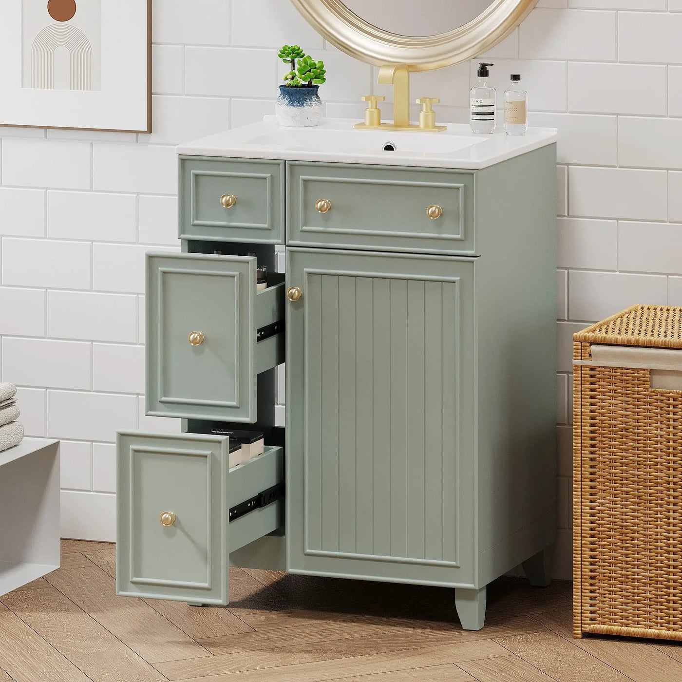 Transitional Style Bathroom Vanity Cabinet With Ceramic Sink by HouseOfZazla