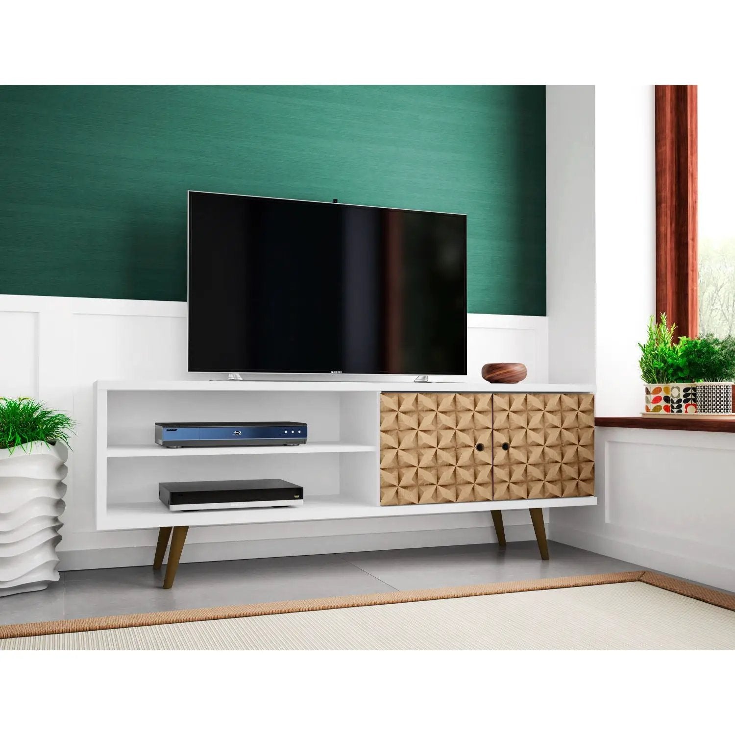 Liberty - TV Stand & 2 Open Shelves - Natural / White by HouseOfZazla