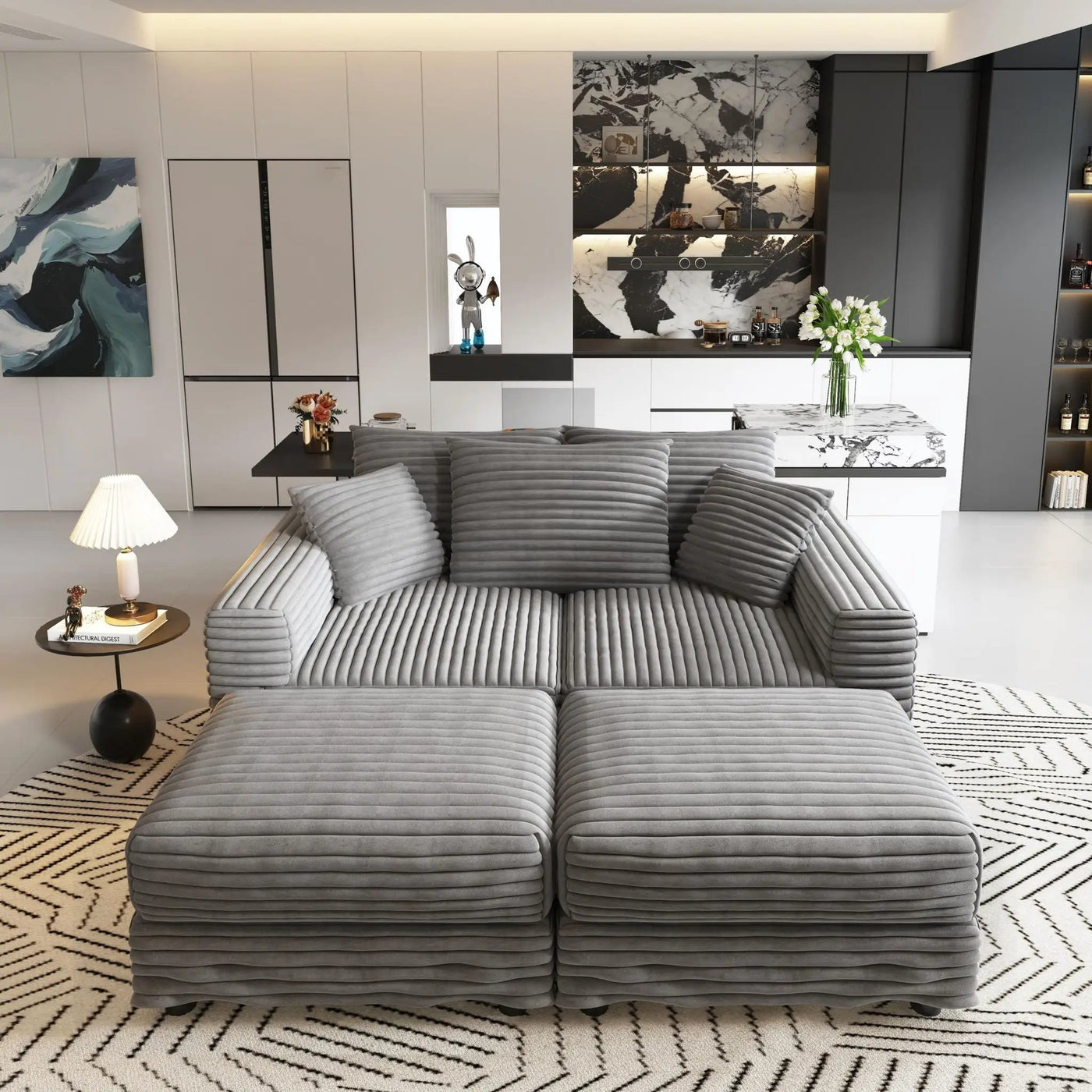 Convertible Deep Seat Sofa With Soft Pillows And Ottomans by HouseOfZazla