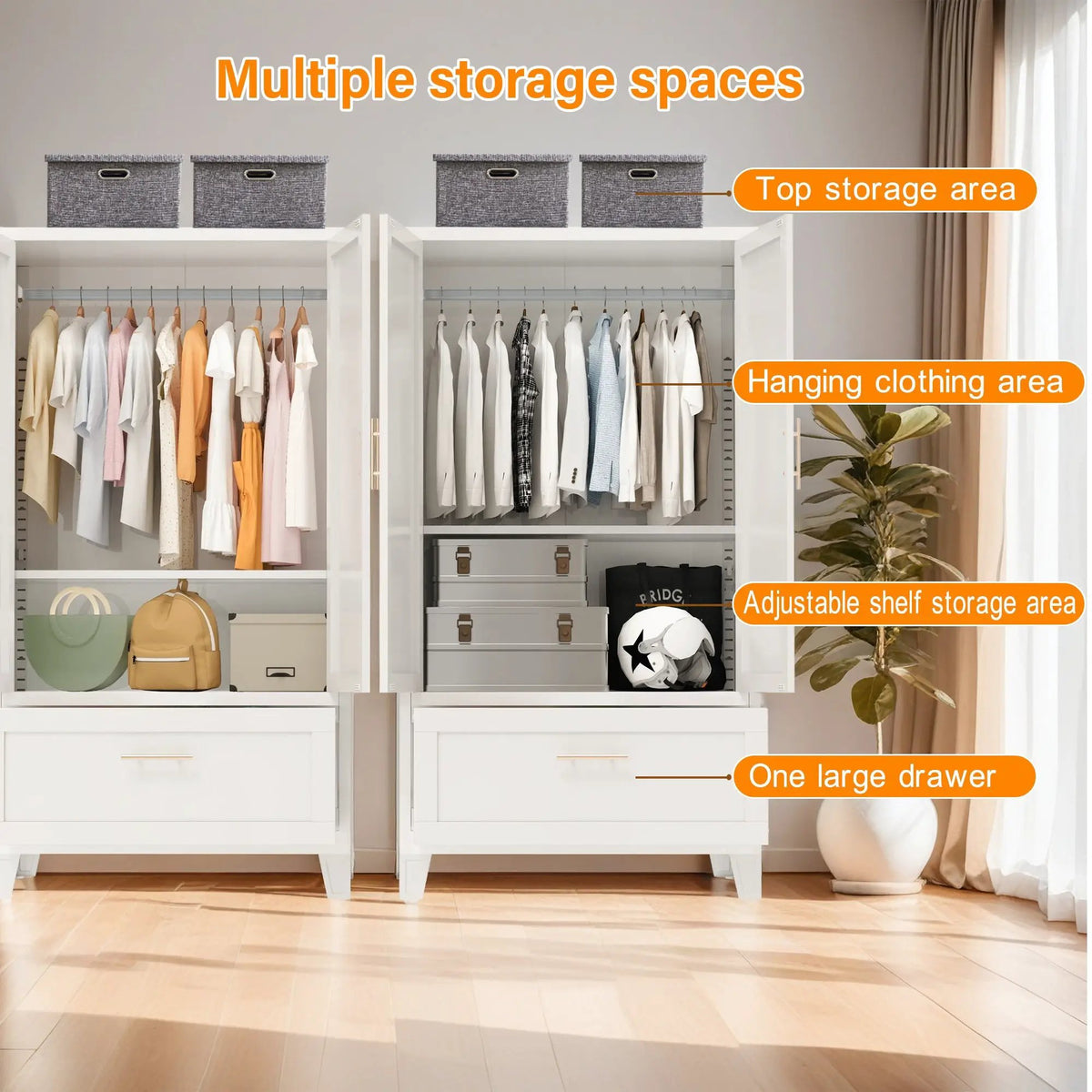 60" Tall Metal Wardrobe Cabinet with Drawer and Hanging Rod by HouseOfZazla