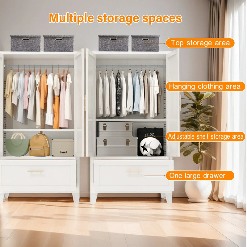 60" Tall Metal Wardrobe Cabinet with Drawer and Hanging Rod by HouseOfZazla