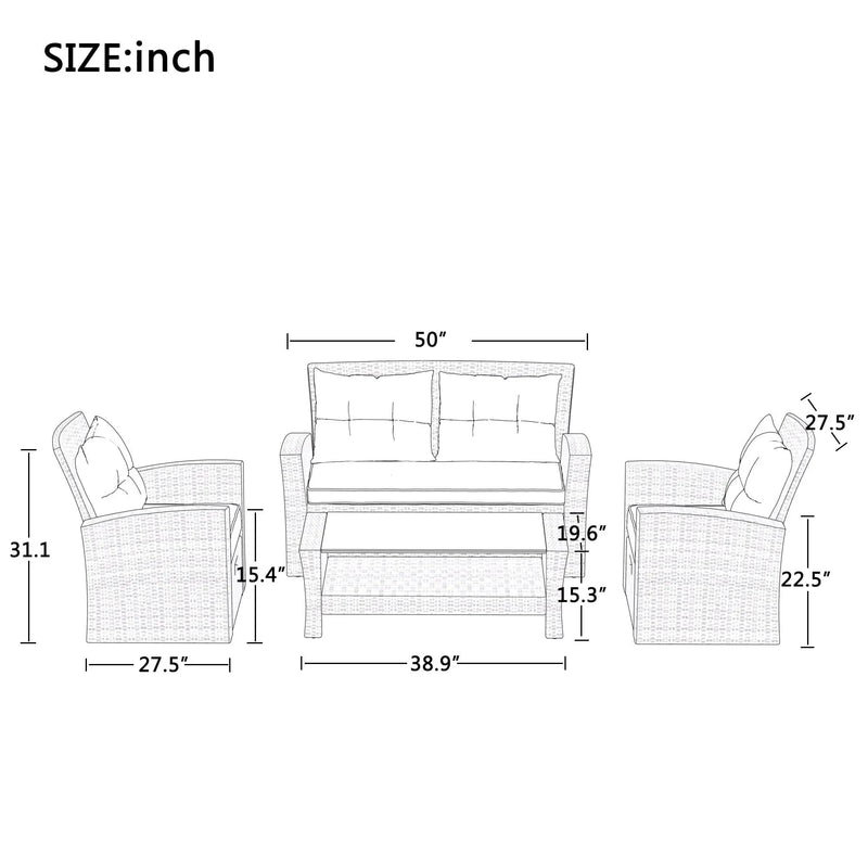 Set Of 4 Piece All Weather Wicker Patio Furniture by BLAKHOM