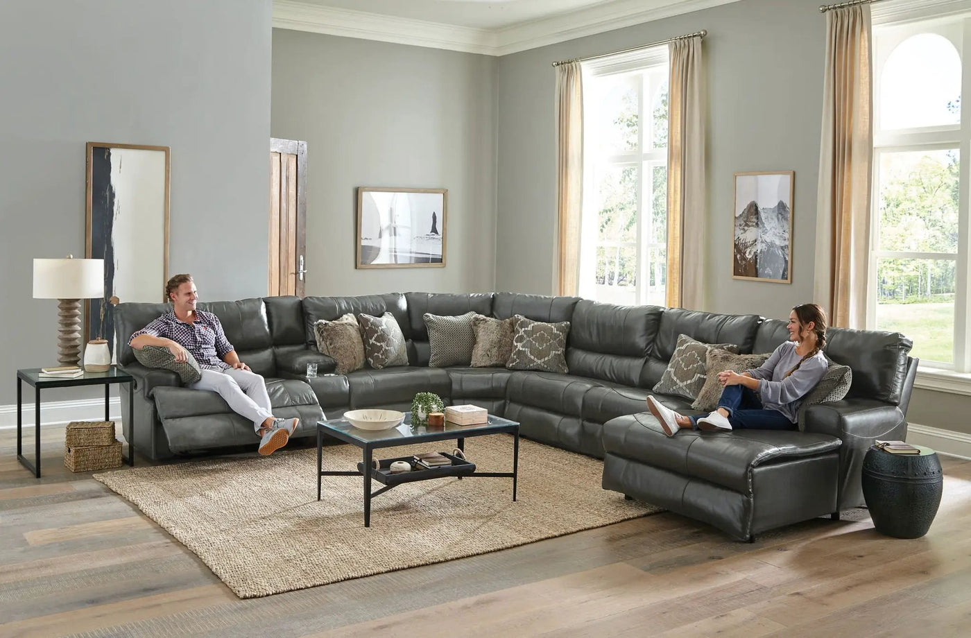 Como - 7 Piece Italian Leather Match Reclining Sectional by Unique Piece Furniture