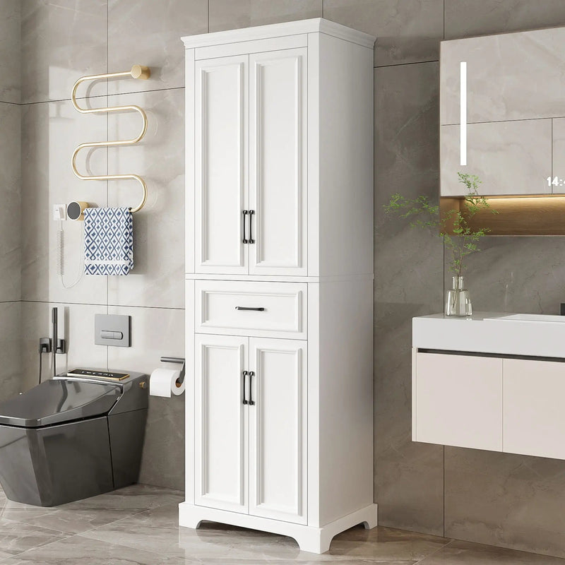 Freestanding Bathroom Vanity, Elegant Design With 4 Doors & 1 Drawer, Adjustable Shelves, Damping Hinges - White by Unique Piece Furniture