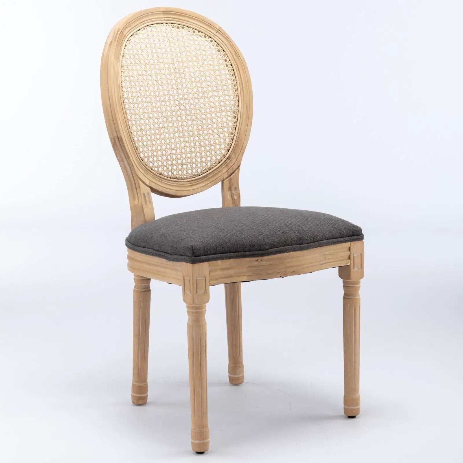 French Style Solid Wood Frame Antique Painting Fabric Rattan Back Dining Chair (Set of 2) by Unique Piece Furniture