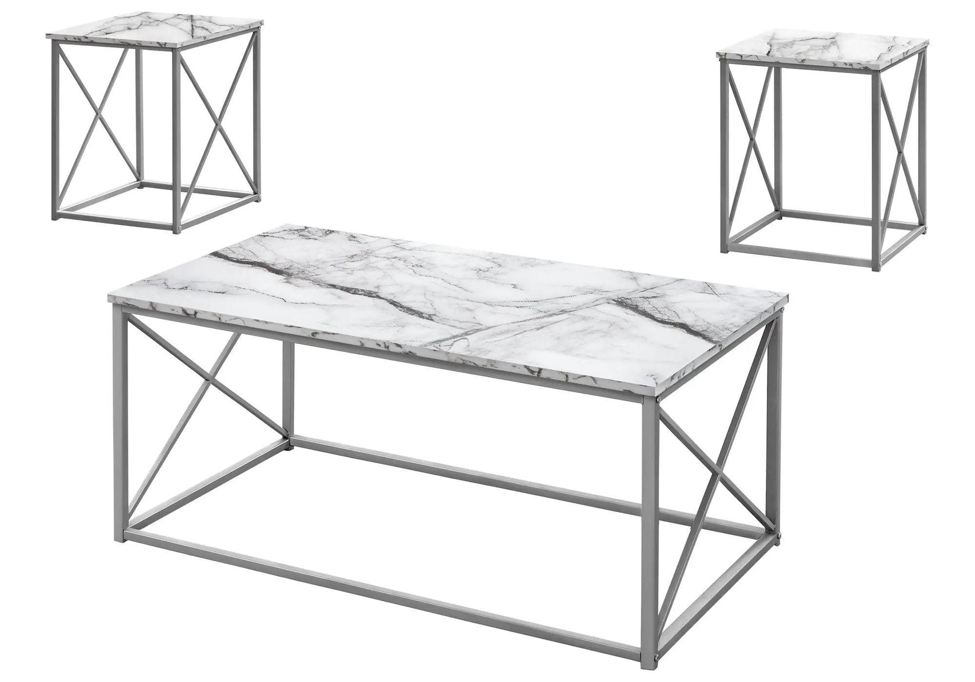 3-Piece Contemporary Living Room Table Set with Marble Look Finish by HouseOfZazla