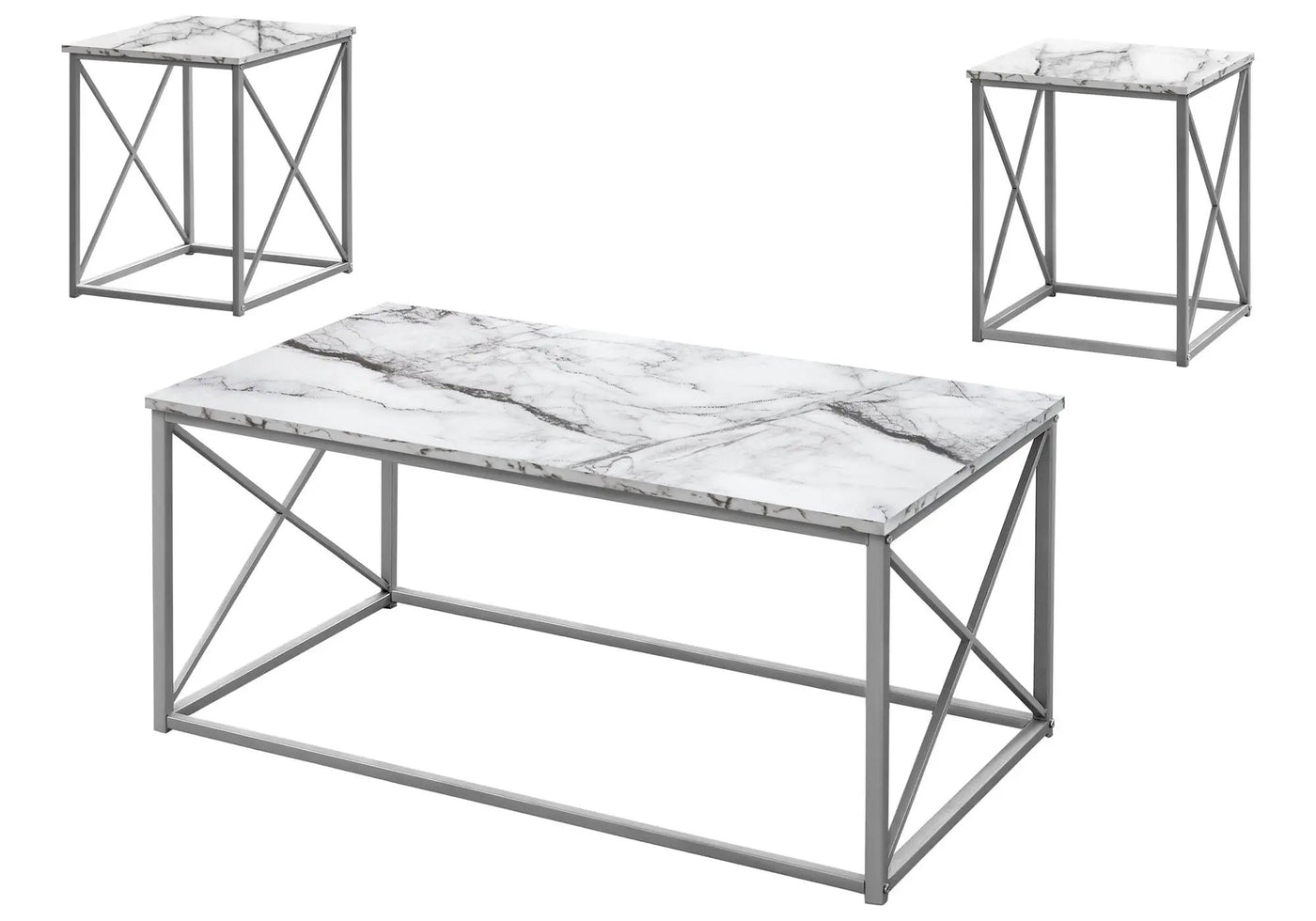 Table Set, Coffee, End, Side, Accent, Living Room, Marble Look Laminate, Contemporary & Modern (Set of 3) by Unique Piece Furniture