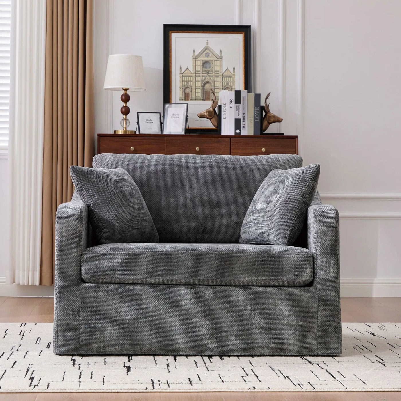 Farmhouse Accent Chair With 2 Bolster Pillows by Unique Piece Furniture
